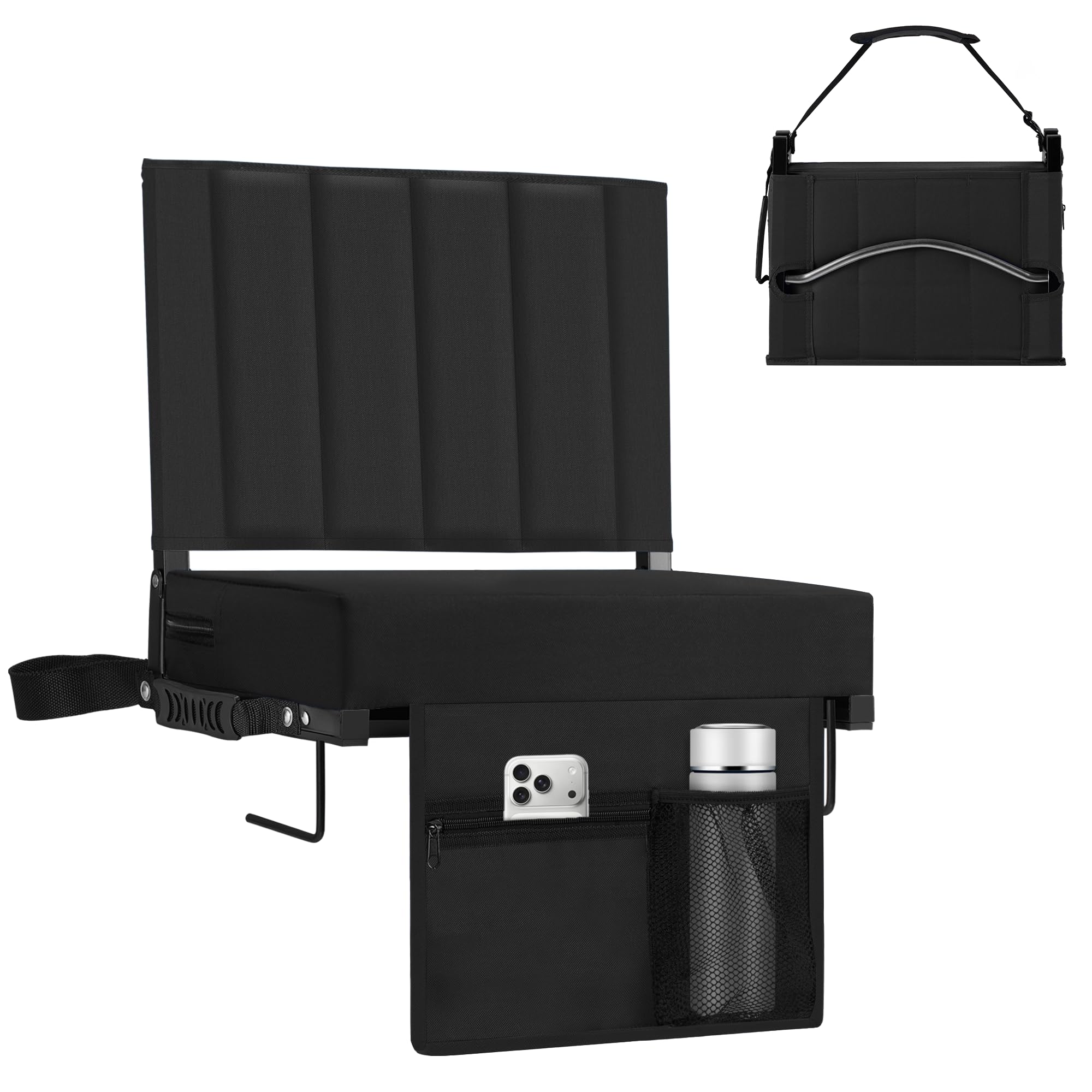 Halituny Stadium Seat for Bleachers with Back Support, Portable Bleacher Seat with Wide Comfy Padded Cushion, Metal Hook, Folding Stadium Chair with