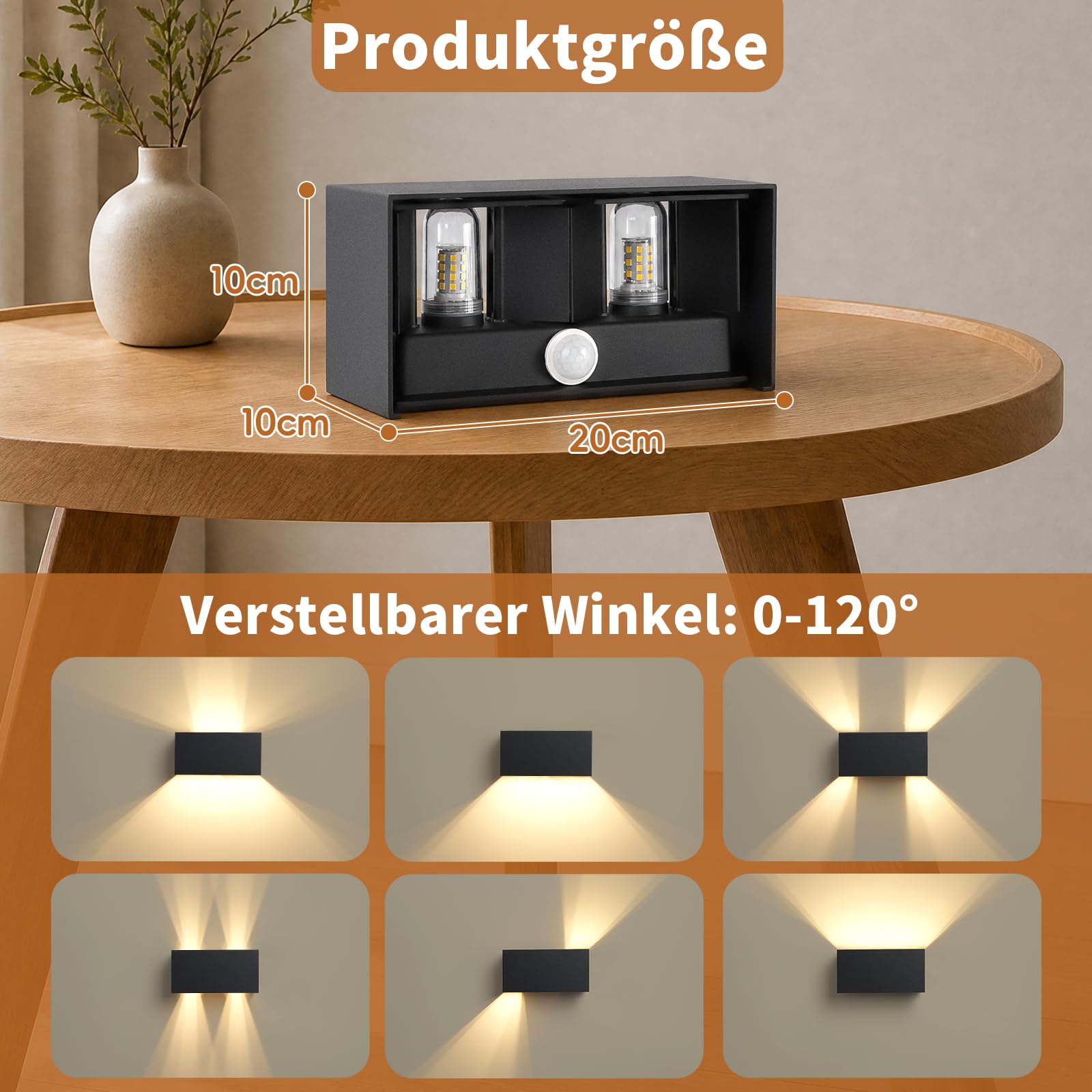 LED Wandleuchte Innen/Aussen, Außenlampe mit bewegungsmelder