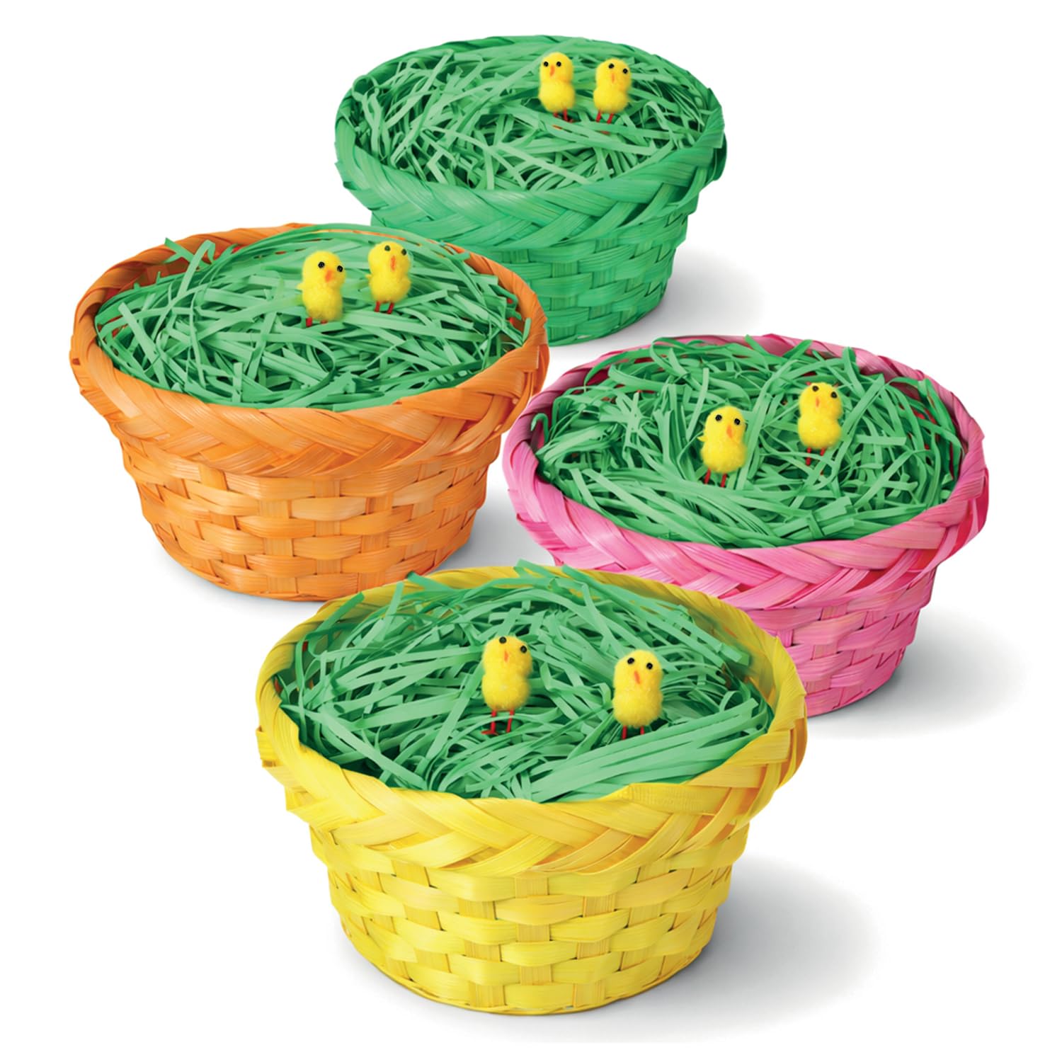 Festicy Set de 4 Panier en osier 19x10cm I Herbe de Paques verte 100g