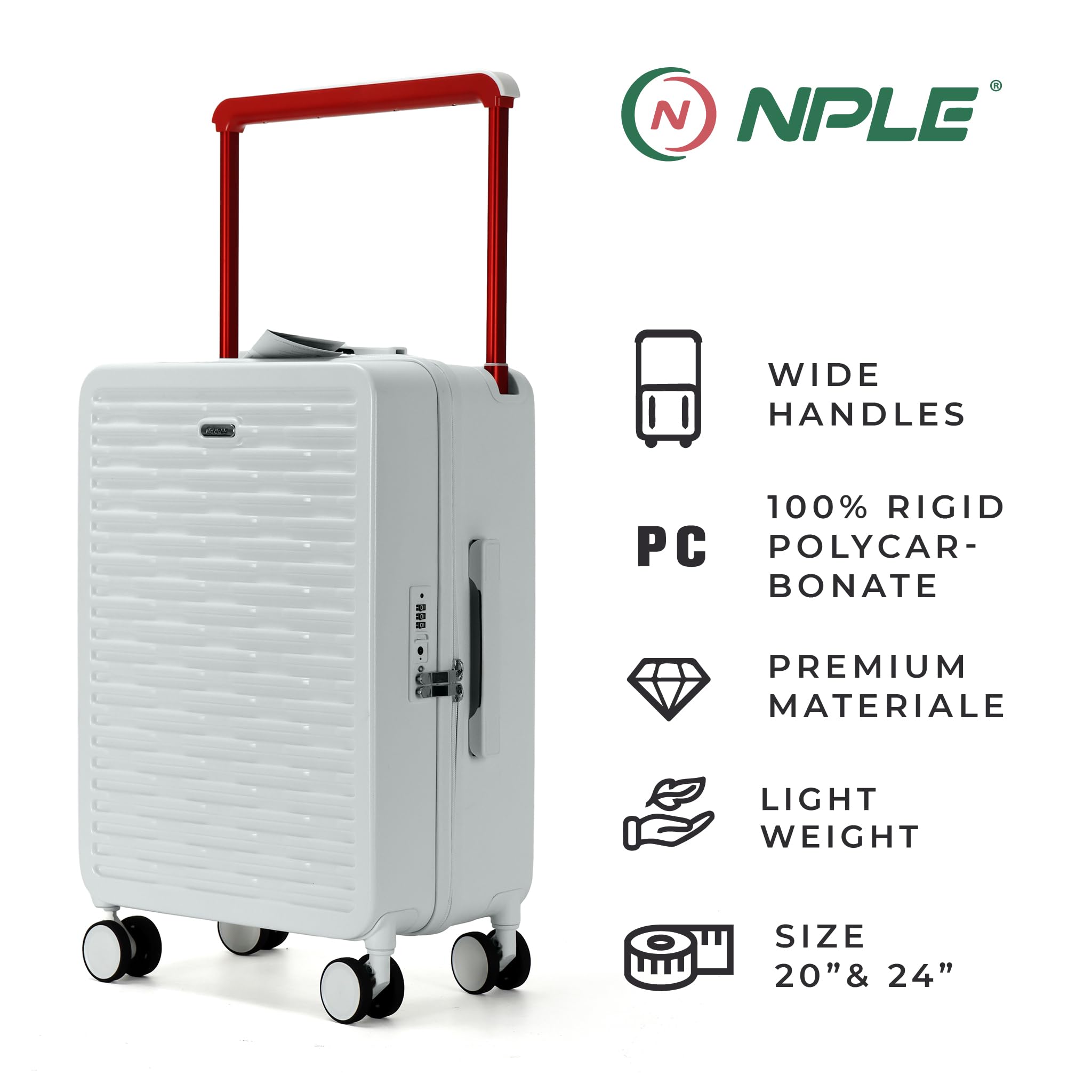 Set Valigie Trolley in 100% Policarbonato Rigido, Bagagli Ultraleggeri con Manico in Alluminio, 4 Ruote Doppie Silenziose 360°, Zip Professionale e Chiusura TSA