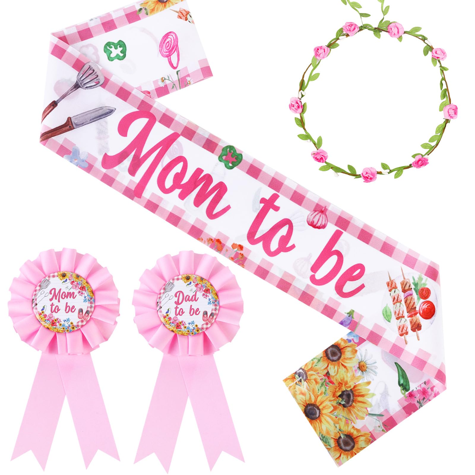 Serencatcher BBQ Baby Shower Decorations Girl Pink Baby Q Mom to Be Maternity Sash Mom Dad to Be