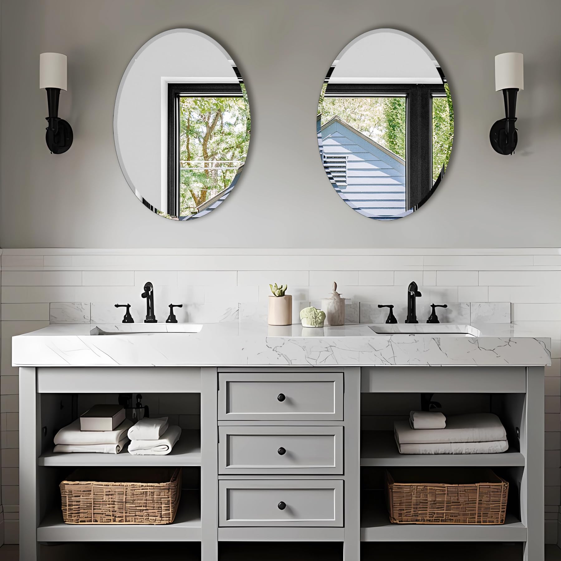 Ruomeng Oval Mirror Frameless Bathroom Mirror for Over Sink, Beveled Polished Wa — product photo