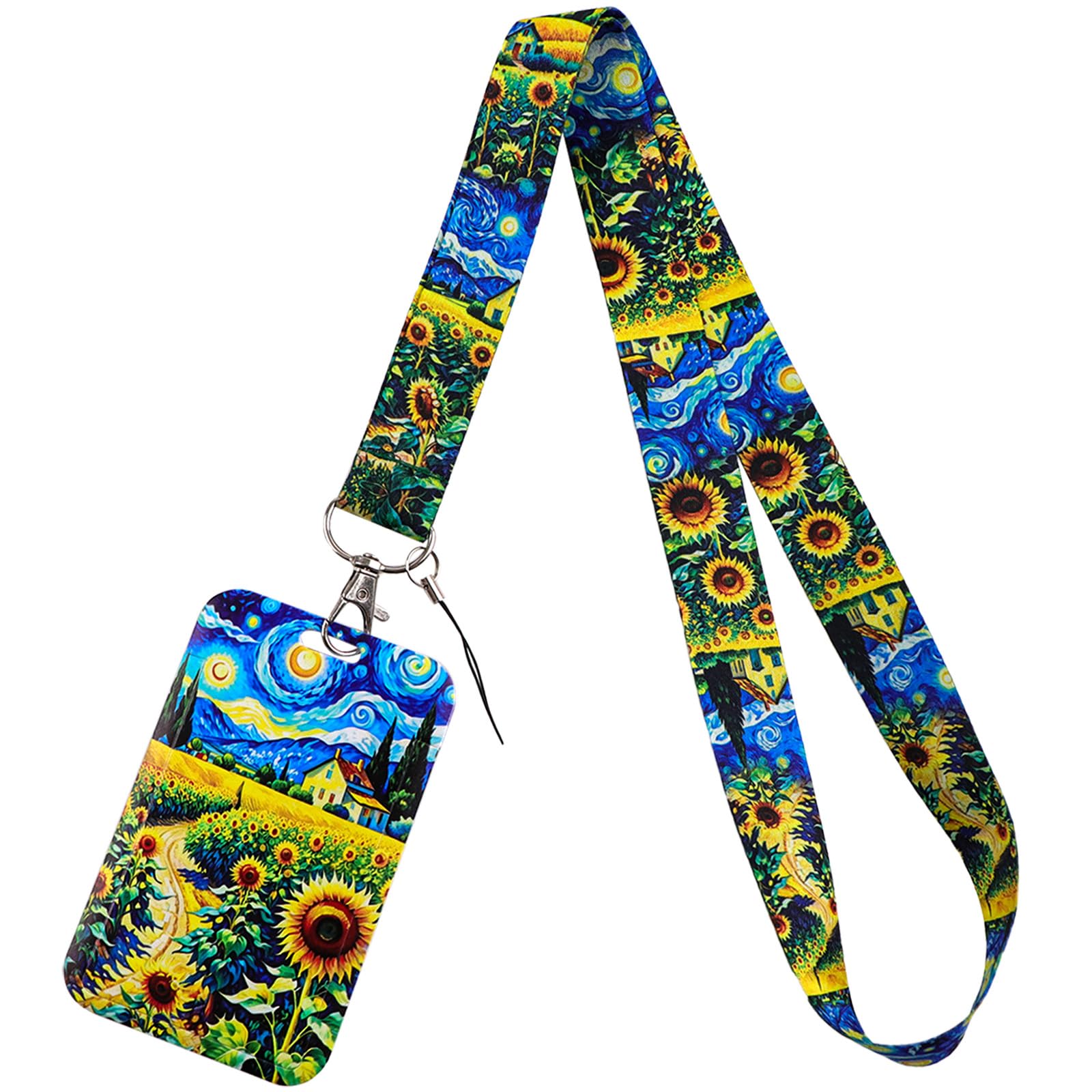 Sunflowers & Galaxy Badge Holder Lanyard for ID Badge Keys Cute Flowers Keychain Lanyard ID Holder for Women Girls Kids Nurses Teachers for Work & School ID — image 1