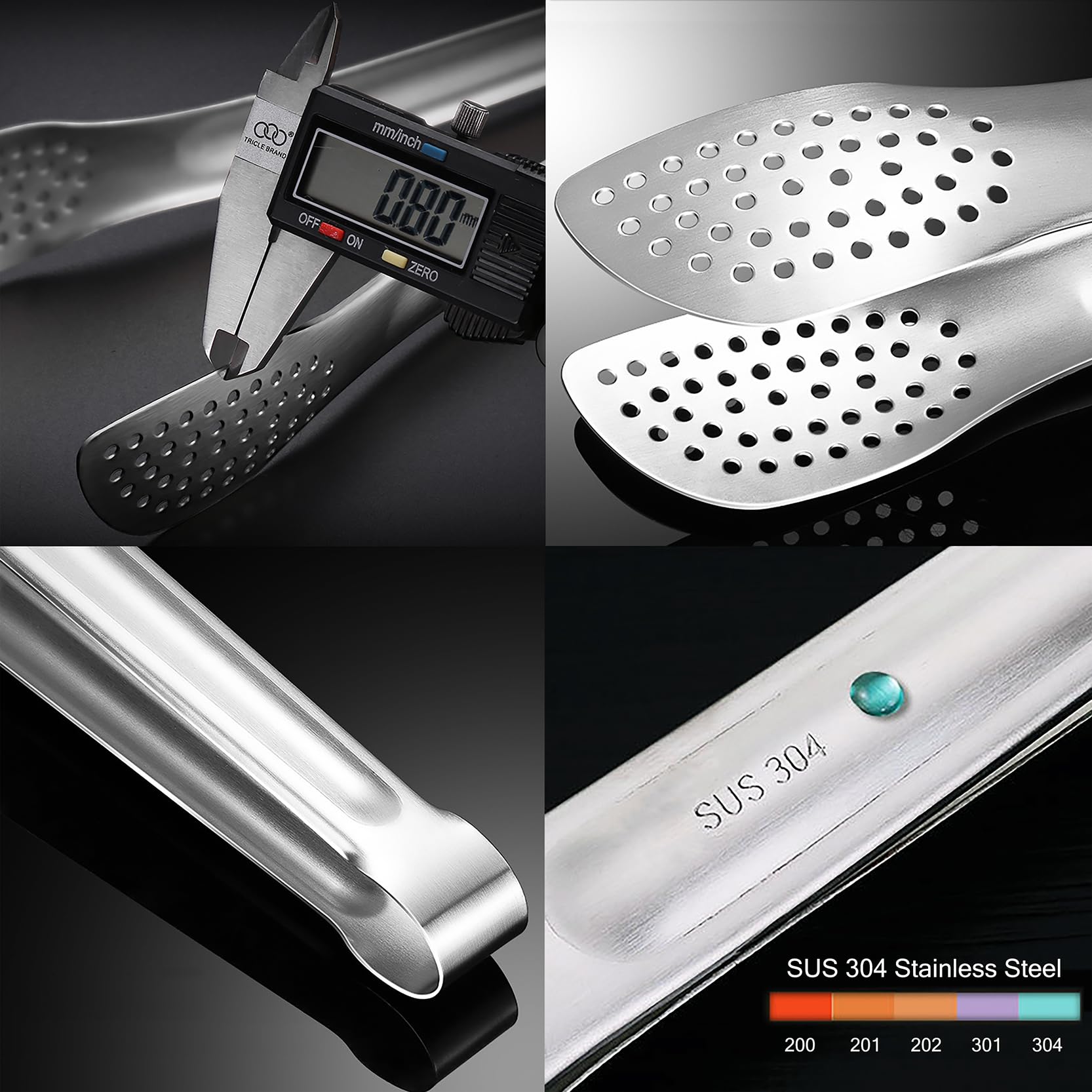 UPTALY 2 pcs SUS304 Stainless Steel BBQ Tongs (13 inch), No Welding, Minimalist Style, with Long Handle, Japanese Yakiniku Tong, Serving Tong for Cooking, Grilling, Buffet