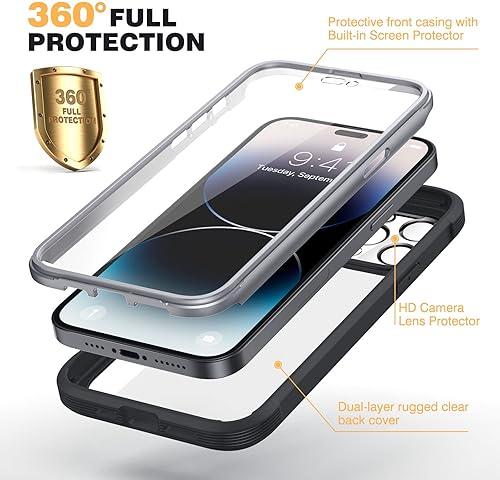 Miniatura 3 de Diaclara - Funda diseñada para iPhone 14 Pro Max de 6.7, resistente de cuerpo completo, con protector de pantalla sensible al tacto y antiarañazos +