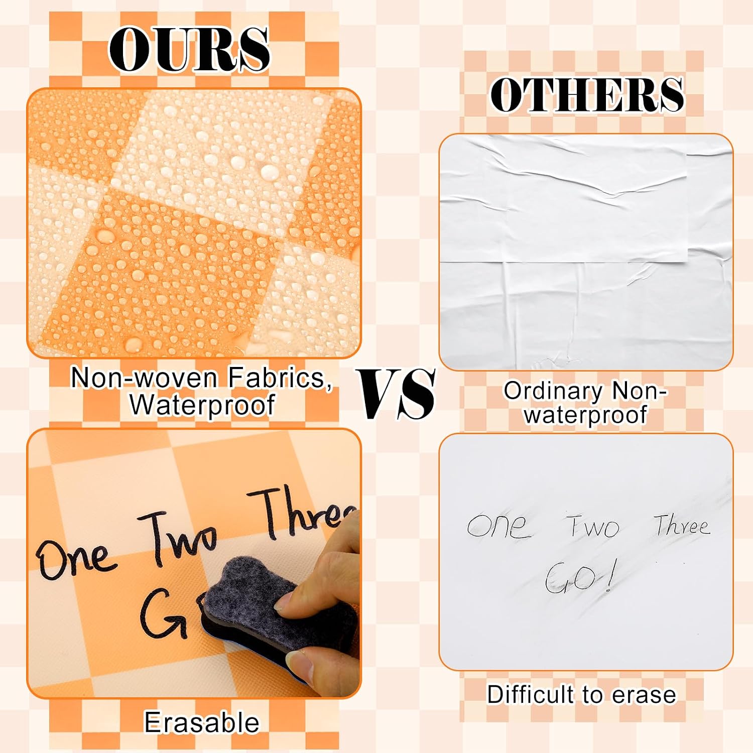 Hippie Orange Checked Bulletin Board Roll Orange Reusable Waterproof Erasable Bulletin Board Poster Non-Woven Fabric Bulletin Board Roll for Fall Classroom Decor Wrapping Paper DIY Crafts 15.55" x20ft