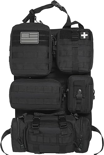 Miniatura 7 de Pack de 6 organizadores tácticos Molle para respaldo de asiento de coche - Organizador táctico de panel para vehículo con 5 bolsas Molle Negro,B,C: