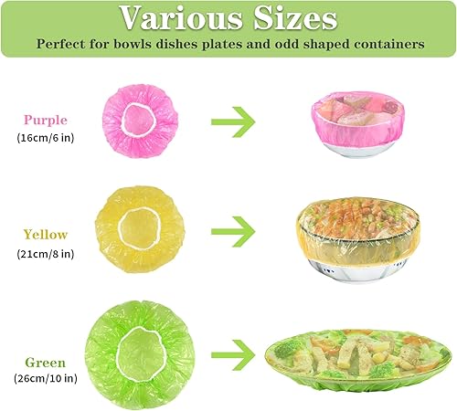 Miniatura 3 de Fundas de plástico elásticas reutilizables para tazones, 60 bolsas de almacenamiento de alimentos de 3 tamaños, fundas elásticas para tapas de ducha