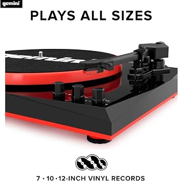 Gemini Sound TT-900 - Stylish 3-Speed Turntable with Wireless Bluetooth, Pitch Control, and Powerful 50W Speakers (Red)