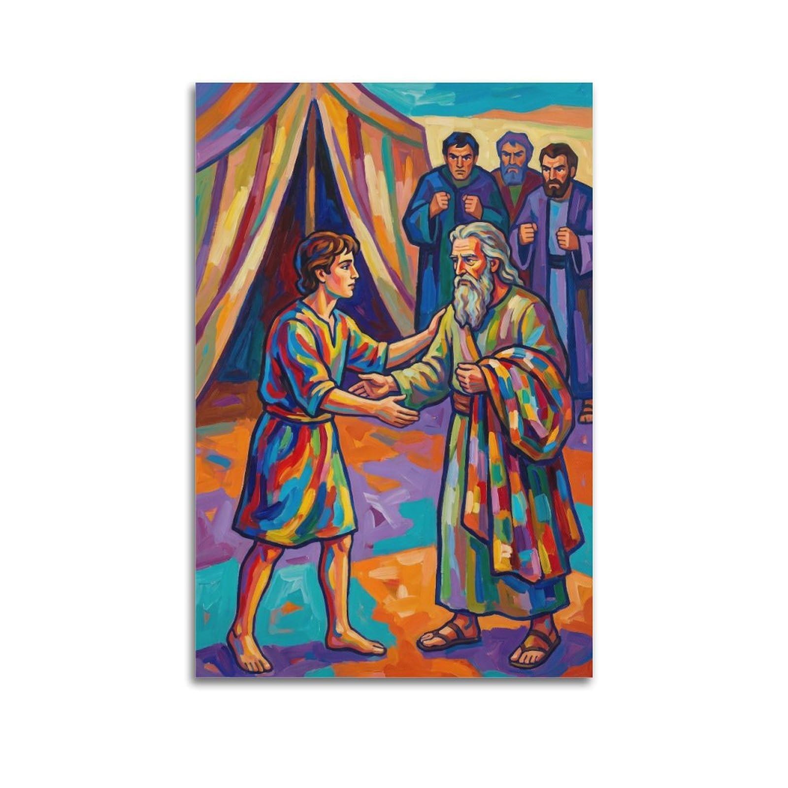 OKNGB Sacred Bible Religious Poster Joseph's Colorful Coat Decorative Painting Canvas Art Picture 24x36inch(60x90cm)