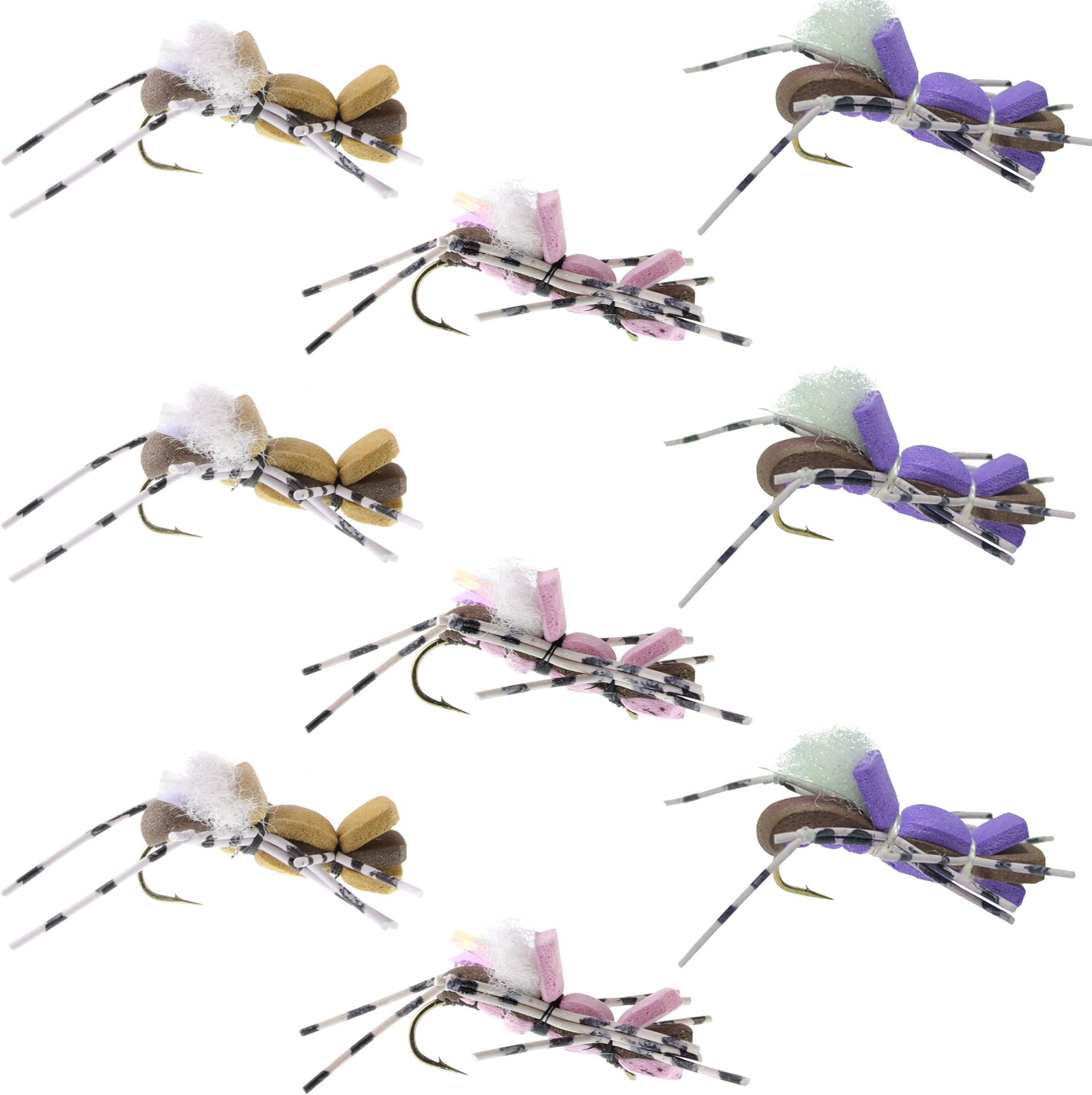 The Fly Fishing Place Fat Albert Assortment Foam Body High Visibility Grasshopper Dry Fly - 9 Flies - 3 Colors - Hook Size 10 - Hopper Dropper Indicator Fly