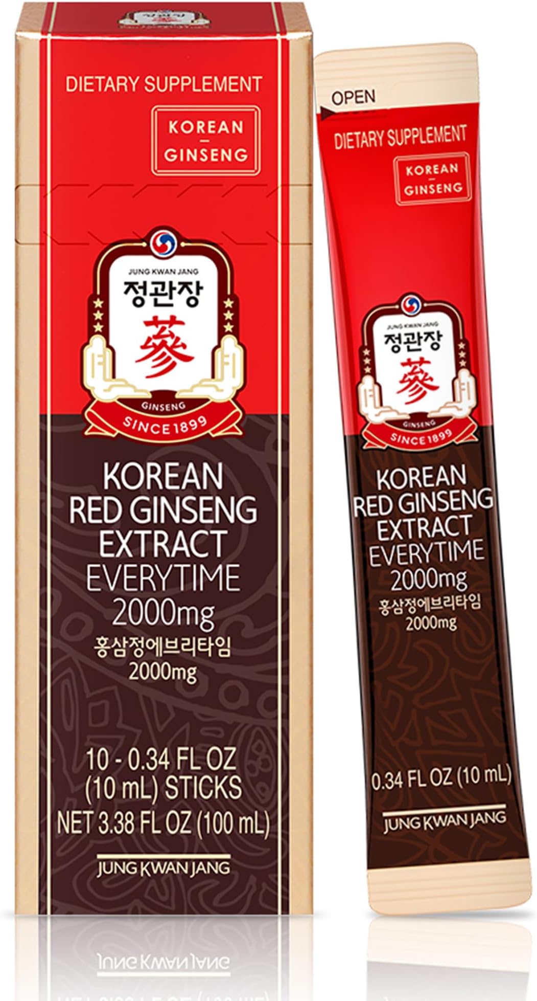 JUNG Kwan Jang Korean Red Ginseng Extract Everytime 2000mg | Panax Ginseng Supplement | Red Ginseng, Giseng Drink, Korean Food | Boost Energy, Immunity | 10 Count