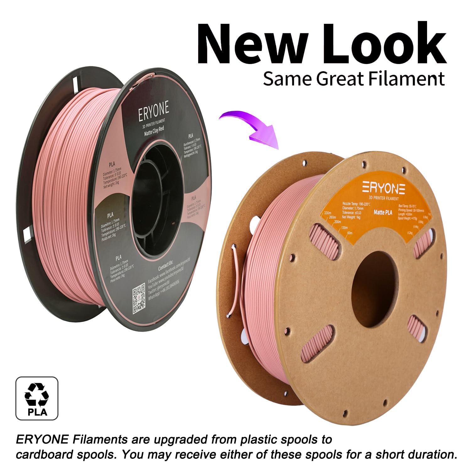 ERYONE Filamento per stampa 3D PLA effetto opaco, 1.75mm Tolleranza ±0.03, 1kg per rotolo, Rosso Ceramica