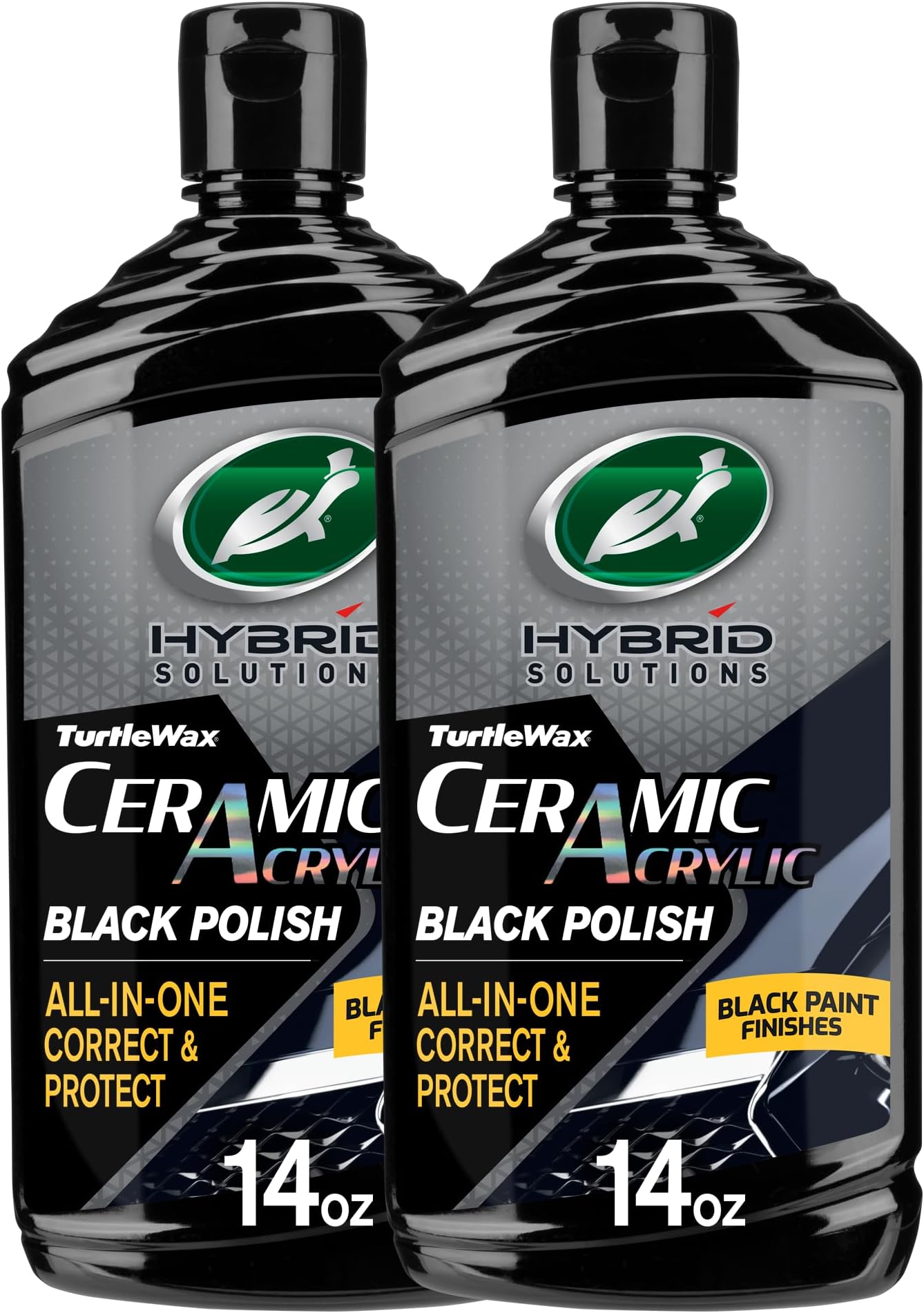 Hybrid Solutions Ceramic Acrylic Black Car Polish and Wax, Car Scratch Remover & Car Paint Restorer for Black Cars, Deep Shine, Ceramic Coating Protection & Water Beading, 14 oz (Pack of 2)