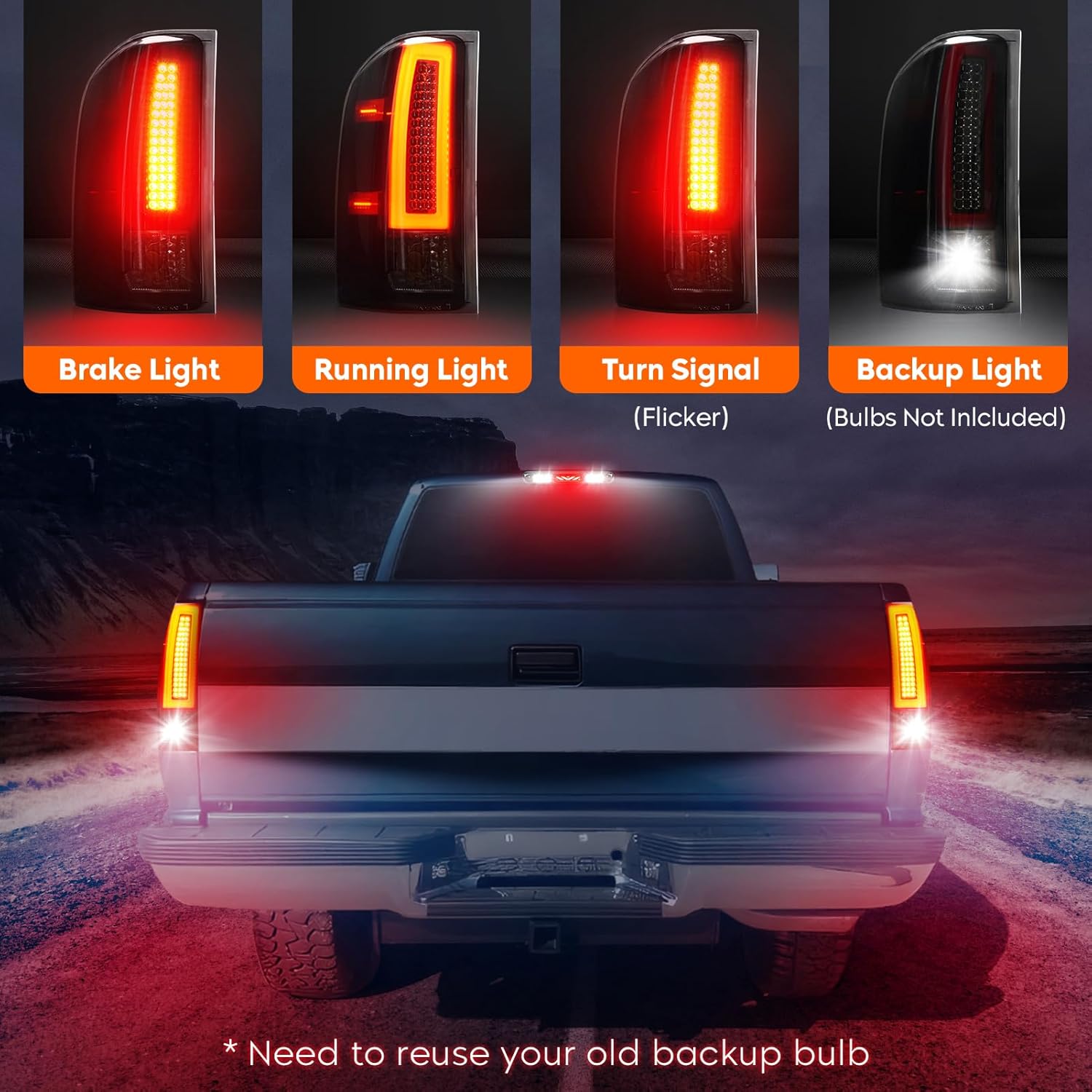 Tail Light + 3rd Third Brake Cargo Lamp for 07-13 Chevy Silverado 1500, 07-14 2500HD 3500HD, 08-14 GMC Sierra 3500 HD, High Mount Stop Light Rear LED Taillight, 25958482 25958483 GM2800207 GM2801207