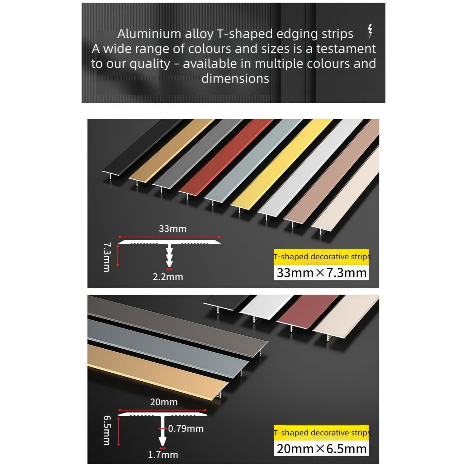 Striscia di transizione per pavimenti in alluminio, divisore a T, strisce per soglia della porta per unire fessure del pavimento, copertura per tappeti, larghezza 33 mm, 3 pezzi per una facile
