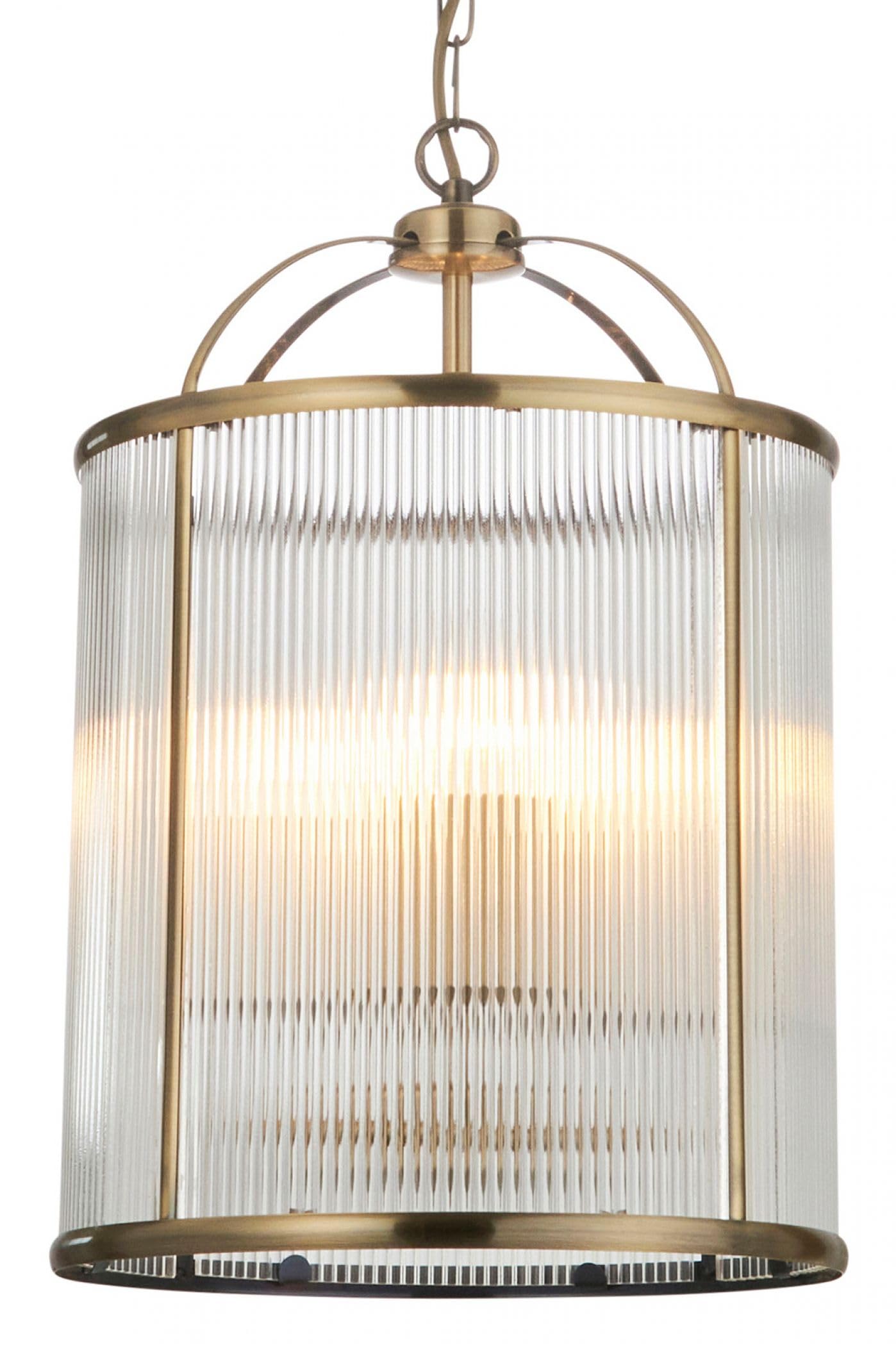 ENDON 106711 Lambeth 4 Light, Antique Brass, Clear Ribbed Glass