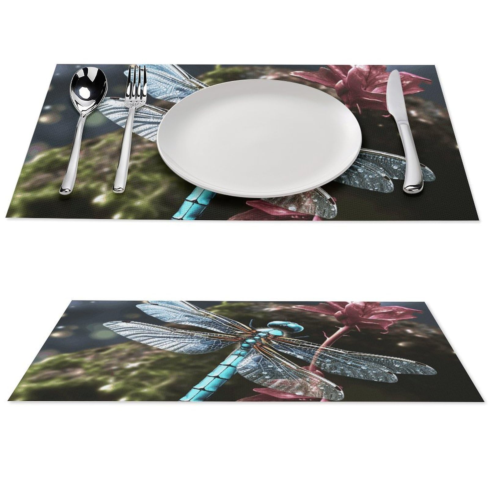 Set de table résistant à la chaleur en vinyle bleu libellule de luxe