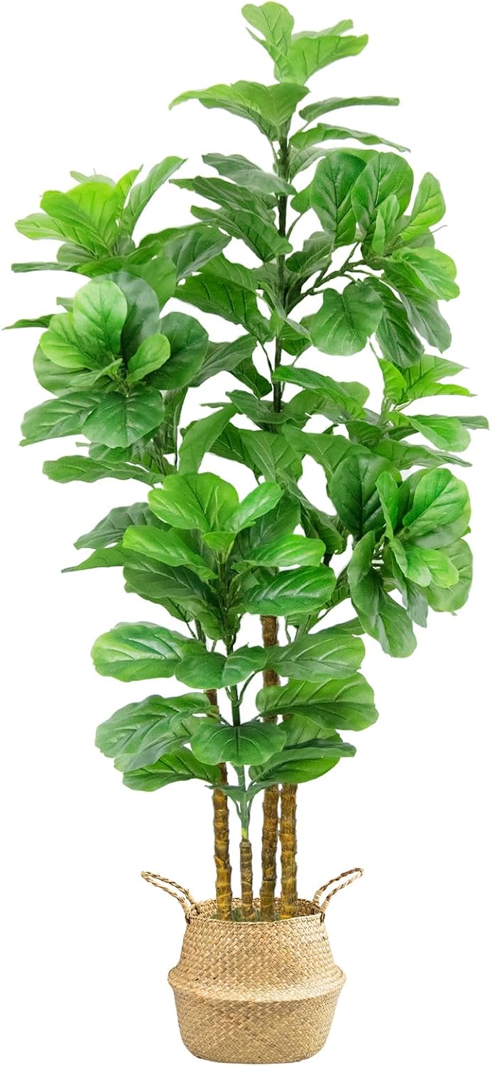 6FT Artificial Fiddle Leaf Fig Tree with Realistic Branch Leaves and Moss, Fake Tall Artificial Plants Indoor, 71 in Large Faux Ficus Lyrata Tree in Potted for Décor at Home Living Room Office