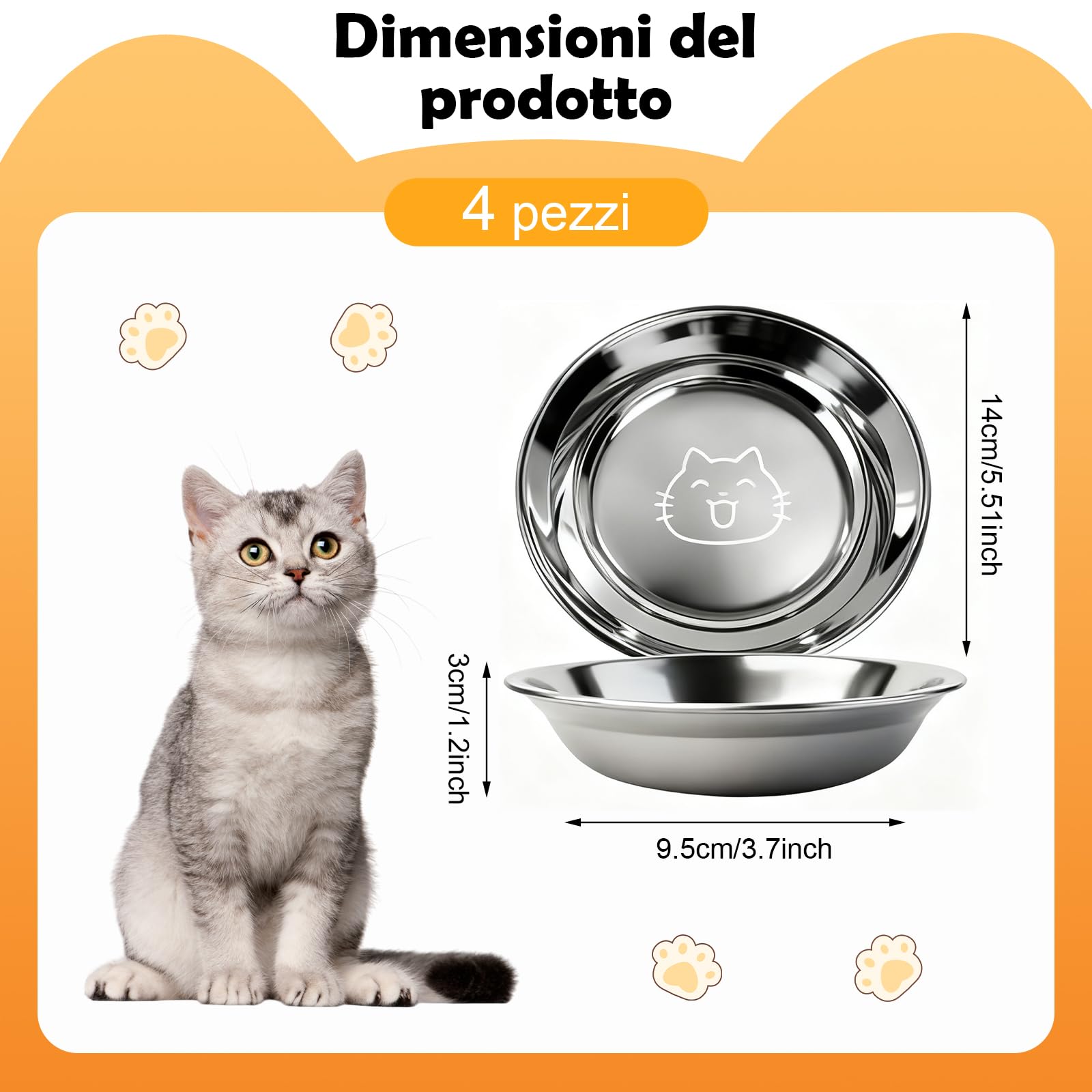Ciotole per gatti in acciaio inox set di 4 – ciotole piatte lavabili in lavastoviglie per cibo secco e umido