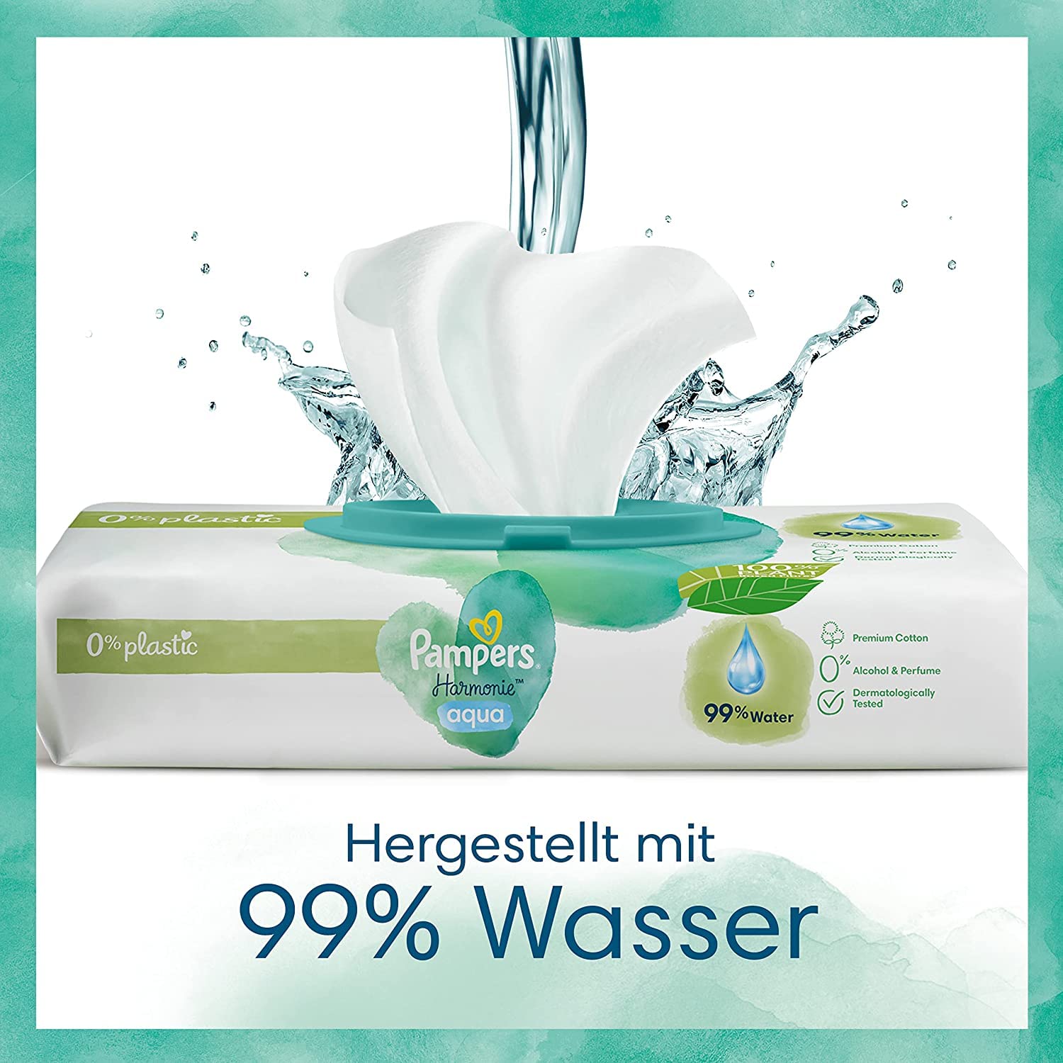 Teqler Baby-Wickelunterlagen: Wickelunterlagen mit verschiedenen Motiven für unterwegs, hygienisch mit Superabsorber 40 x 60 cm (50-er Pack) & Pampers Harmonie Aqua Baby Feuchttücher, 720 Tücher