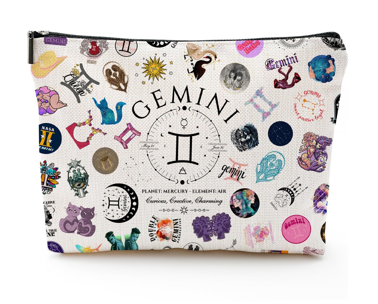 XYZONE Gemini Gifts for Women, Gemini Cosmetic Bag, June Birthday Gifts, Zodiac Themed Travel Makeup Bags