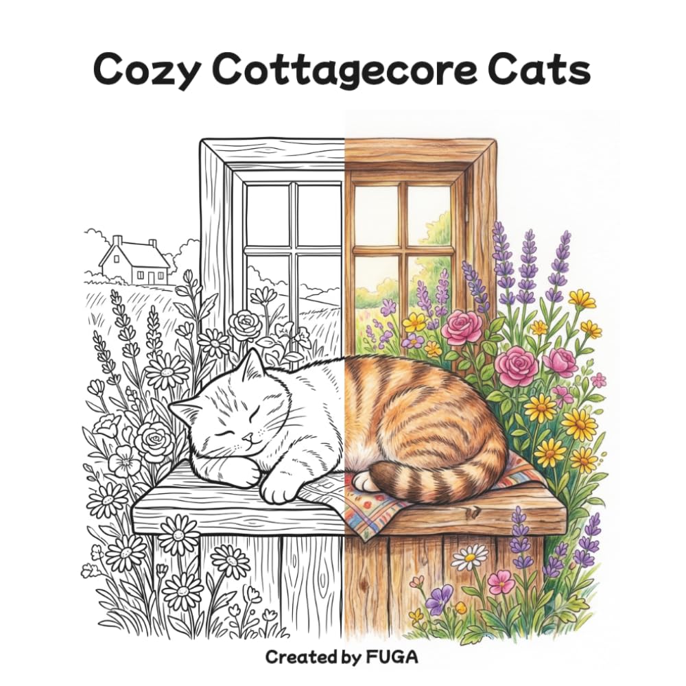 Cozy Cottagecore Cats: Bold and Easy Coloring Book with Cute Cats and Cozy Cottagecore Designs for Adults, Kids, and Seniors