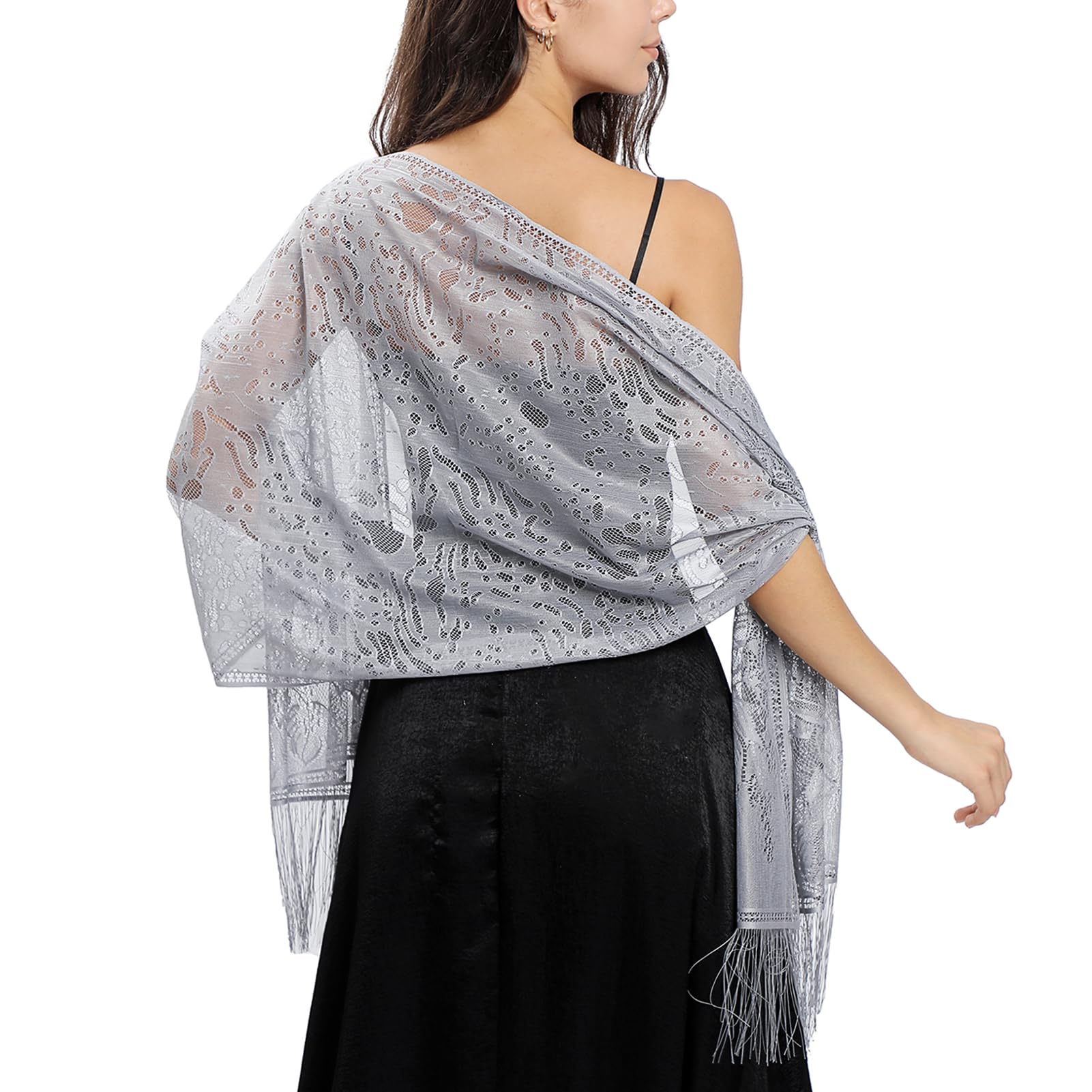 LadieryWomen's Floral Lace Shawl and Wraps with Tassels for Wedding Evening Party Dresses