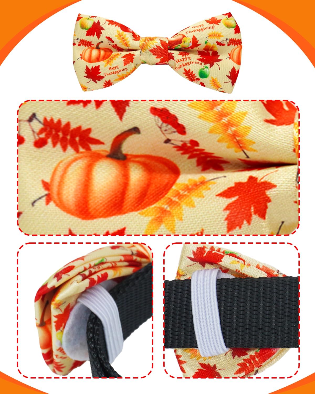 PET SHOW 10 Pack Thanksgiving Dog Bowties for Small Dogs Sliding on Collar image 3