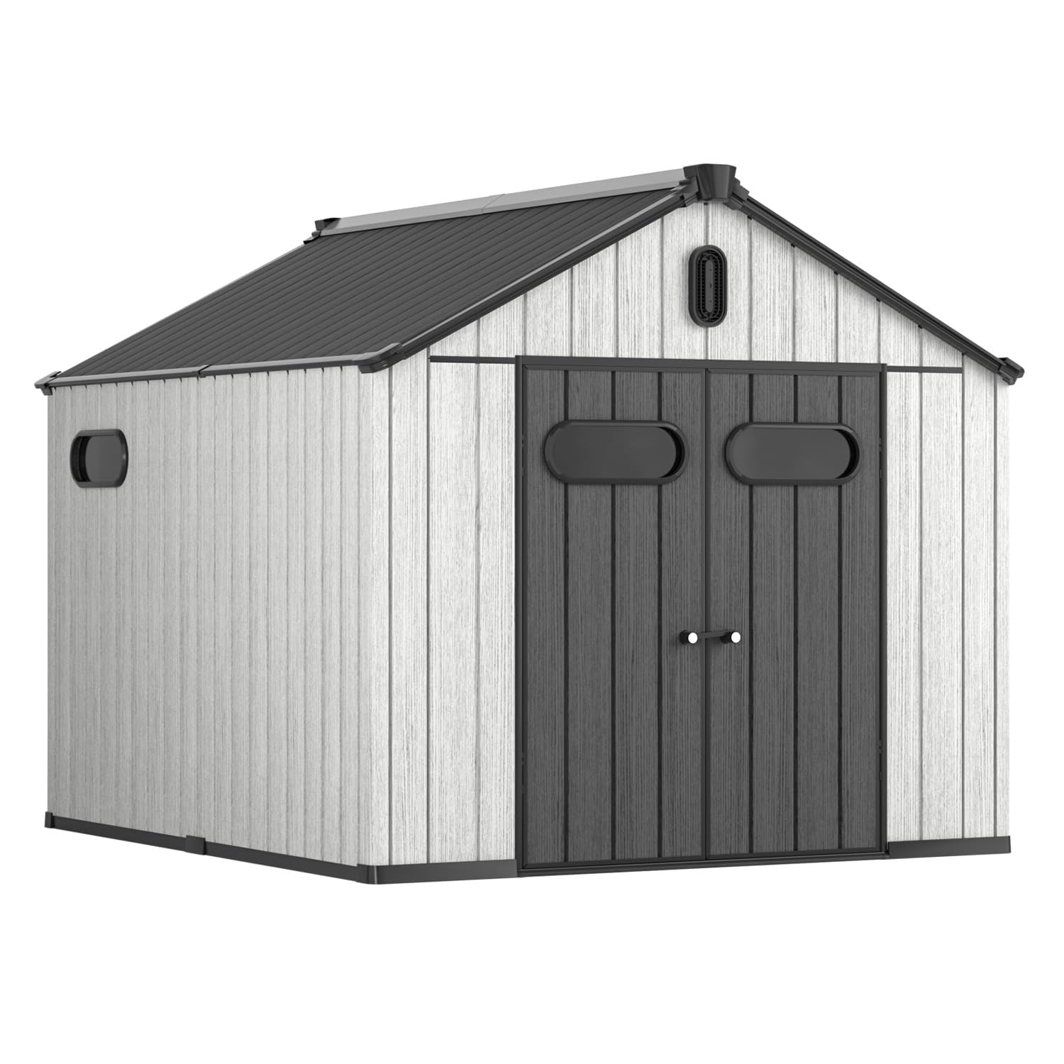 Aoxun 10X8FT Outdoor Shed with Floor, Resin Storage Shed with Lockable Door, Garden Utility Tool Shed Storage House for Backyard, Patio, Lawn