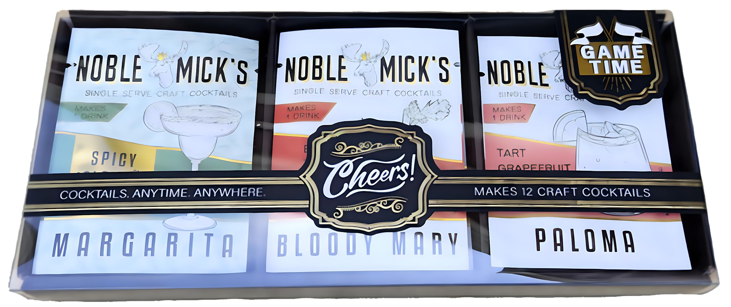 Noble Mick's Single Serve Craft Cocktails Gift Set - Makes 12 Cocktails Anytime, Anywhere! (Game Time)