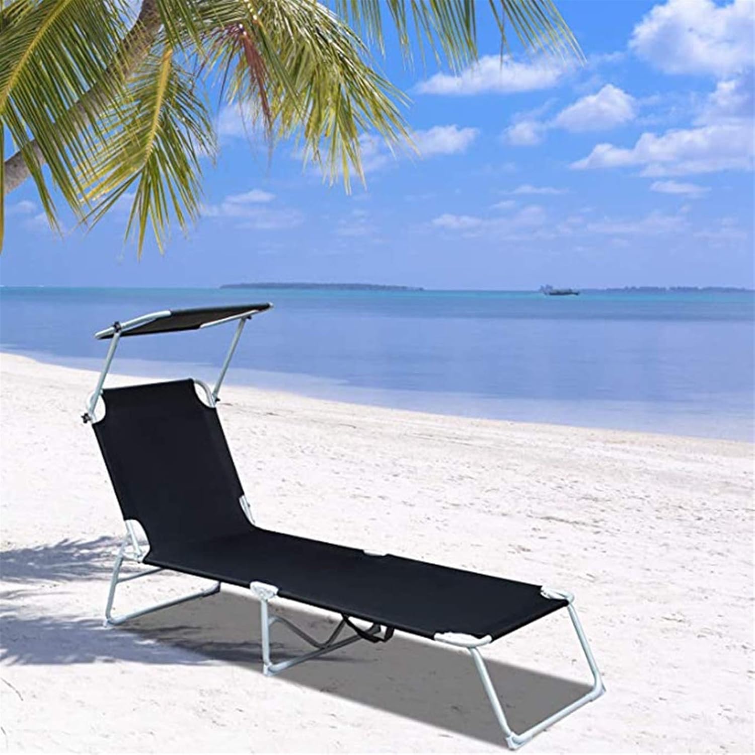 Tumbona con techo, silla de cubierta, tumbona de jardín, tumbonas de ocio transpirable, 188x58x24cm marco de aluminio ajustable plegable trípode resistente a prueba de intemperie robusto, hasta 120 kg