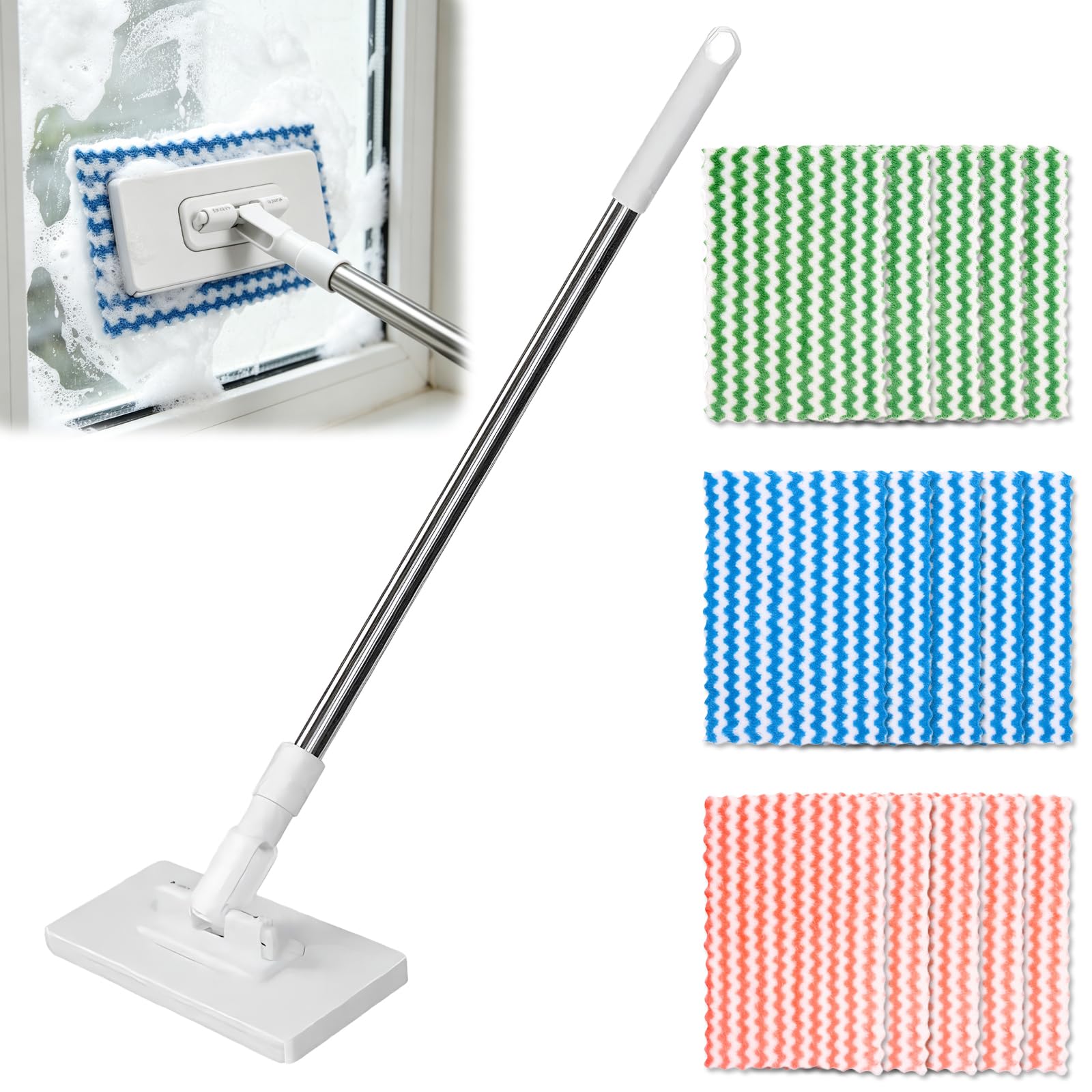 Xazuninsu Blue, Pink, Green Lazy Mop Clip On With 15 Reusable Cloths, Sweeper Mop Auto Clamp, Cloth Changing Mini Mops, 360° Swivel Head, No Need To Wash, Suitable For Floor Wall Bathroom Kitchen