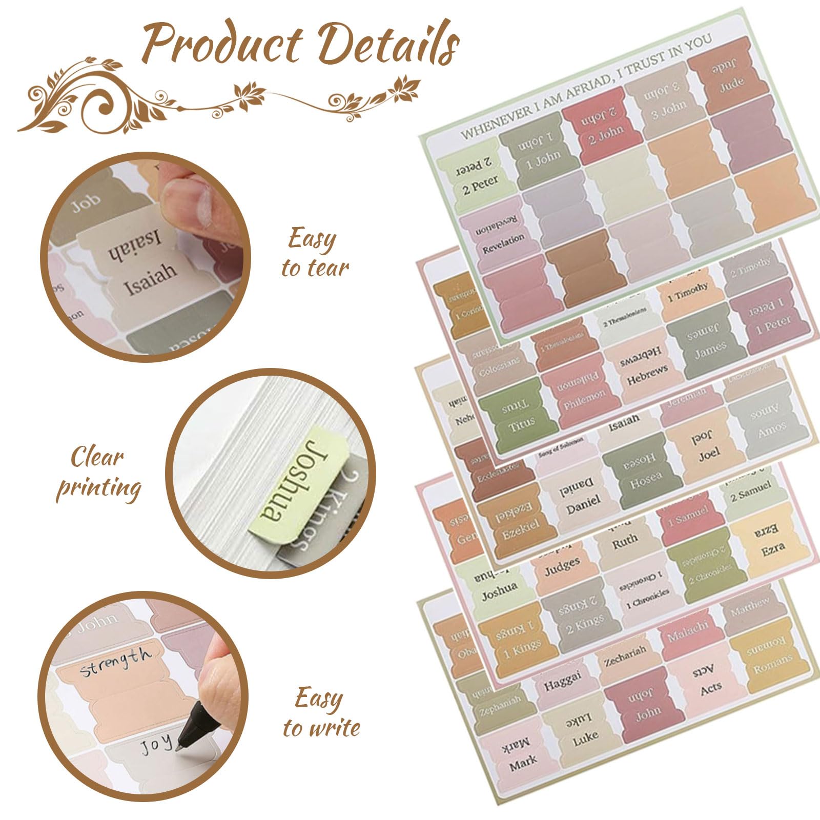 Pegatinas con pestañas laminadas de la Biblia, rosa y gris, 75 uds, regalo cristiano para mujeres