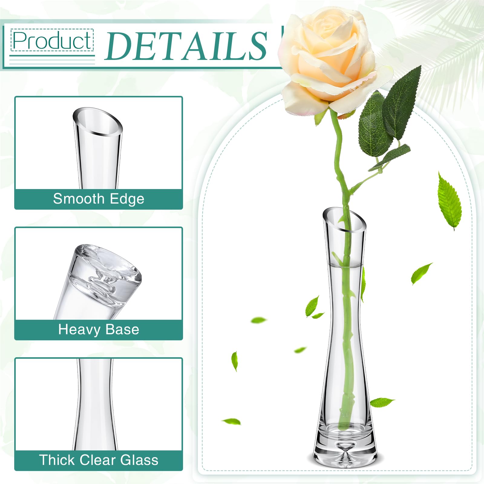 Lallisa Juego de 18 jarrones altos de cristal para centros de mesa, jarrón de rosas delgadas individuales a granel para flores, bodas, fiestas, eventos, decoración de mesa en casa y oficina (7.87