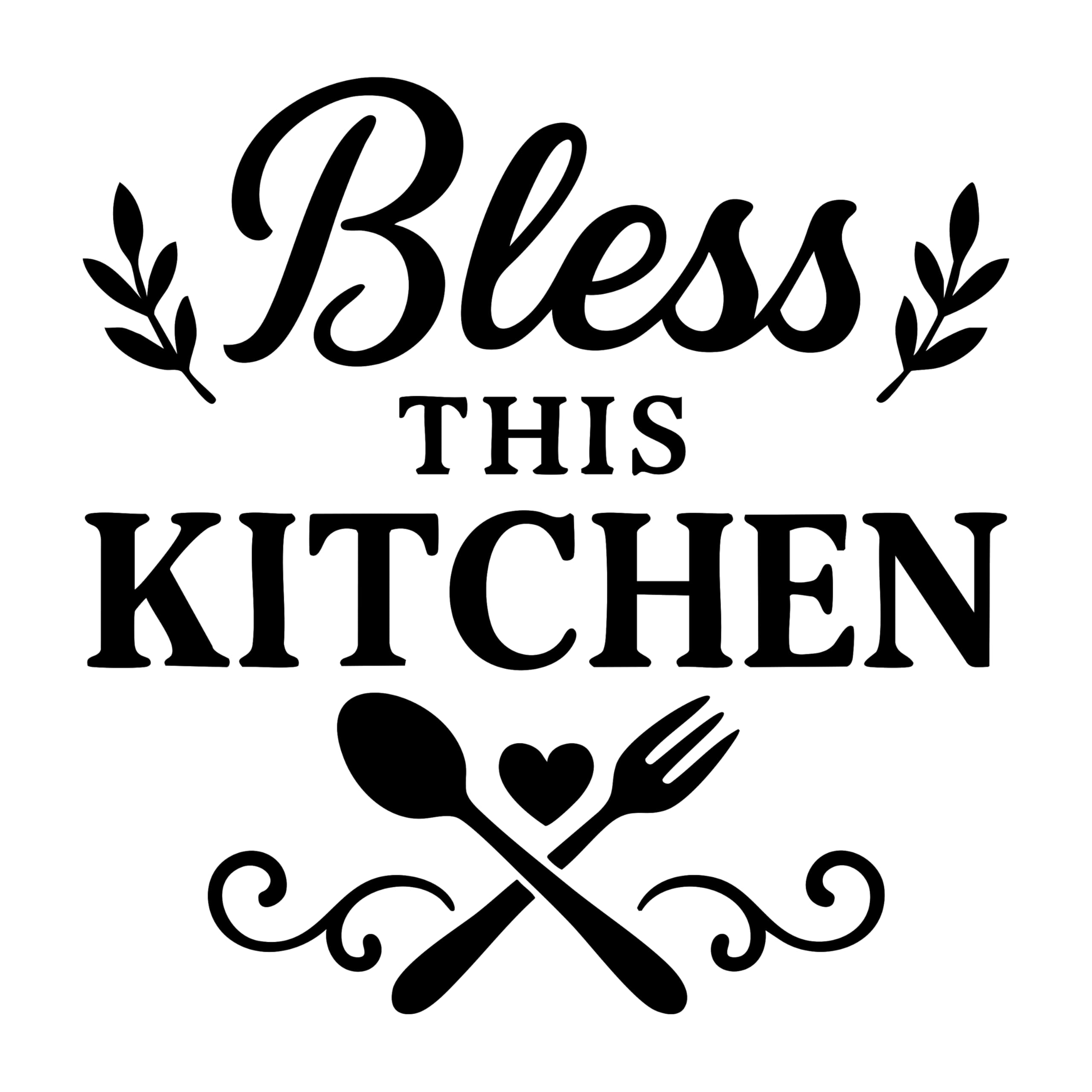 Wall4stickers Black Bless This Kitchen Wall Sticker – Vinyl Cut Inspirational Quote Décor, 400 X 405 Mm, Rustic Style For Home Or Apartment