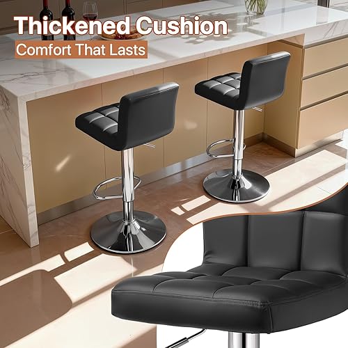 Miniatura 99 de Magshion Juego de 2 taburetes de bar, modernos taburetes de bar giratorios de piel sintética con respaldo, sillas de bar cuadradas ajustables sin