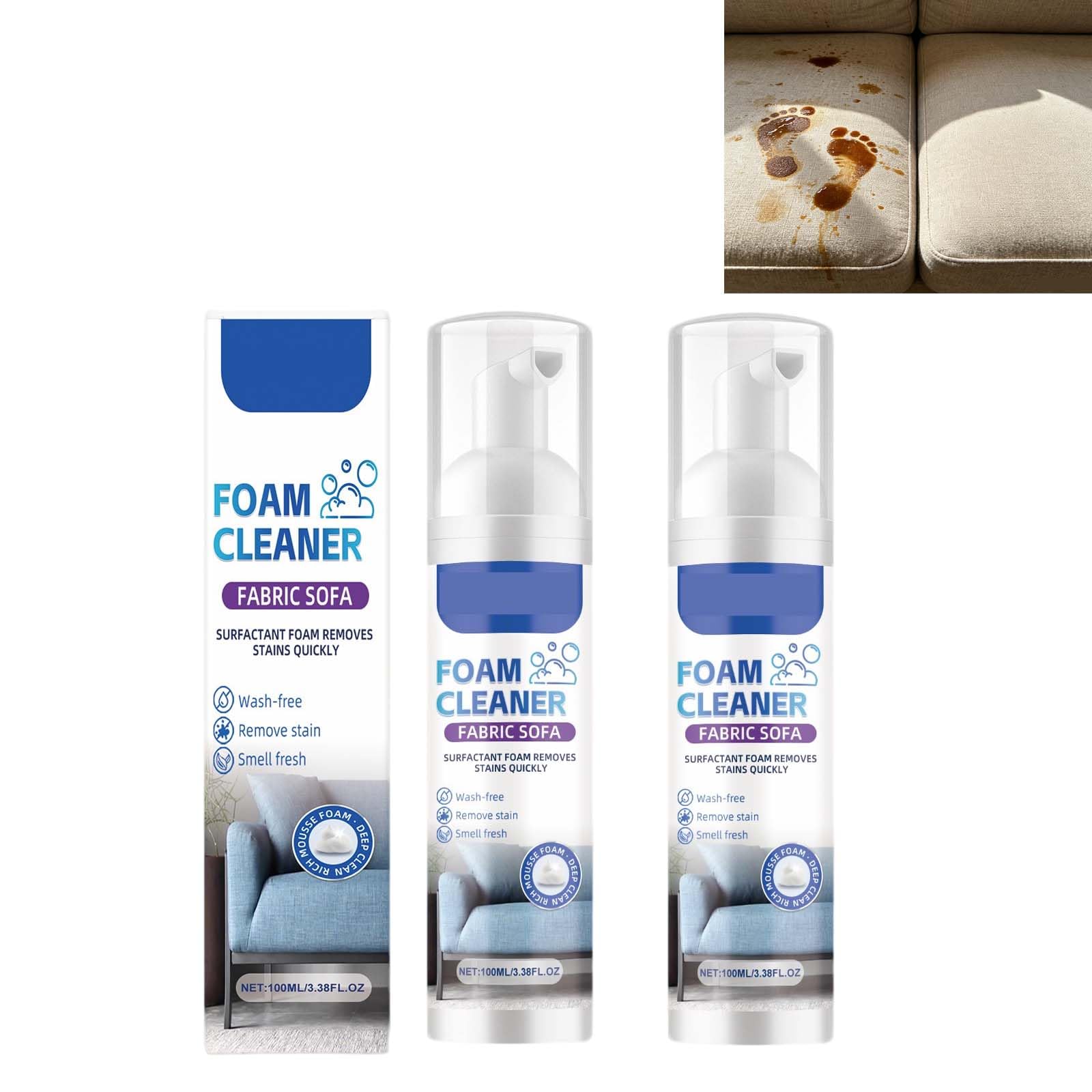 Nettoyant moussant puissant pour canapés tissus, spray nettoyant à sec multi-usages, sans rinçage, séchage rapide, idéal pour l'entretien régulier canapés, tapis, matelas, sièges auto, rideaux (PCS2)