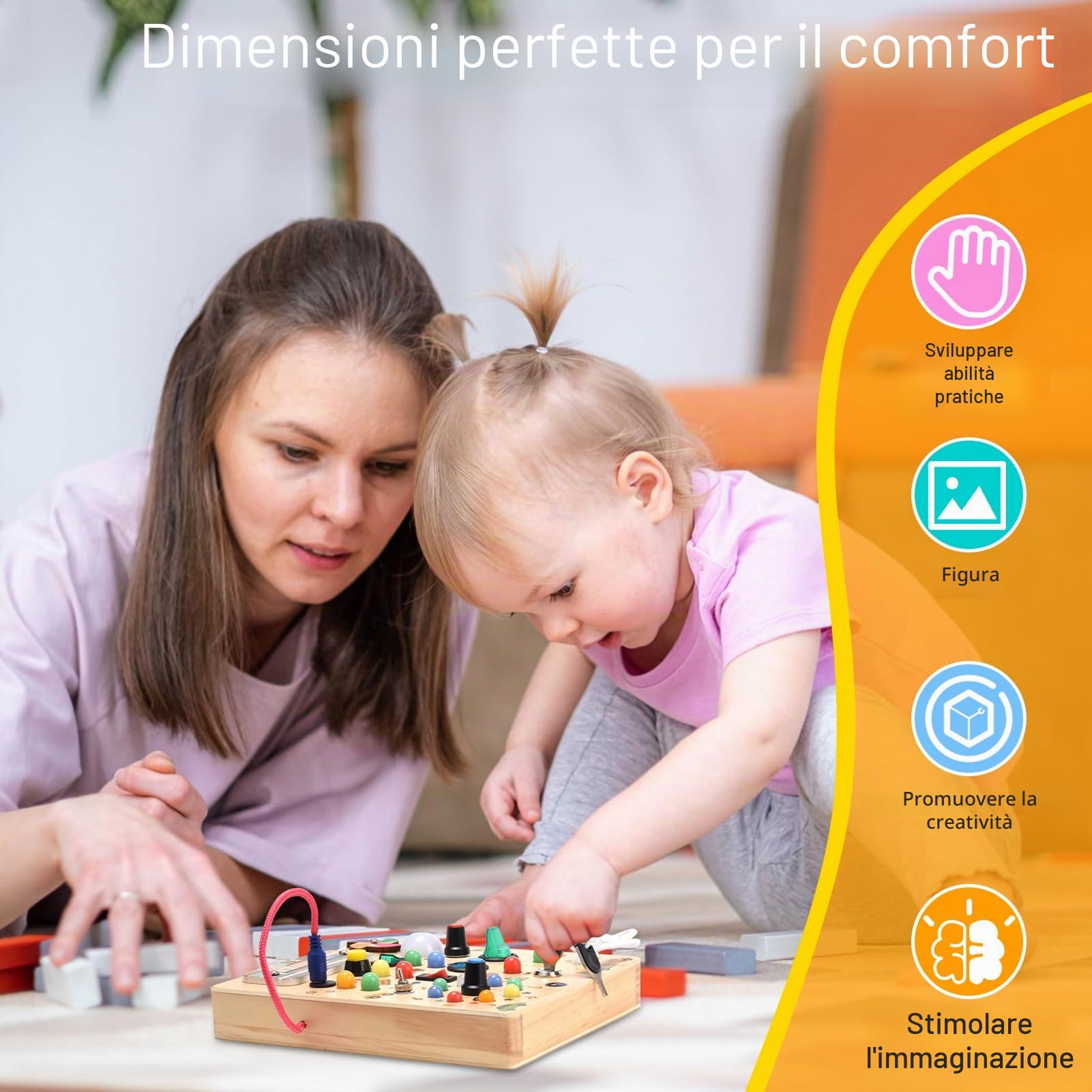 Nauotk Busy Board in Legno, Giochi Montessori per Bambini 2 Anno, Lavagna attività con 19 LED, Giochi Educativi Sensoriale del Bambino, Lavagna attività Portatile Regalo Bimbo 2 3 4 Anni