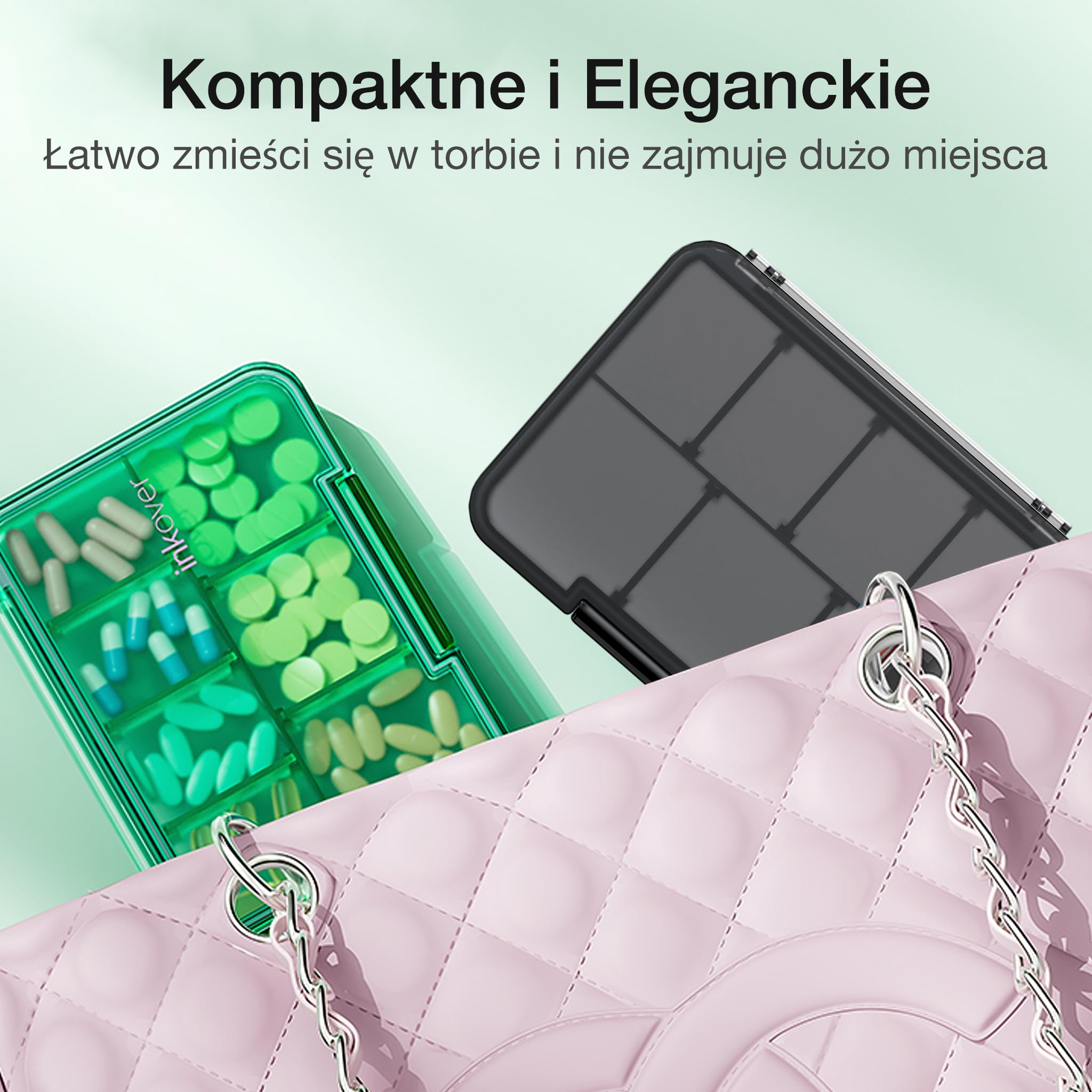 Ultra Cienki Organizer na Tabletki QUARDINE, Etui do Torebki z Wyjmowanymi Przegrodami i Silikonową Uszczelką Chroniącą Przed Wilgocią, Przenośna Podróżna Pudełko na Leki z 7 Komorami (Różowy)