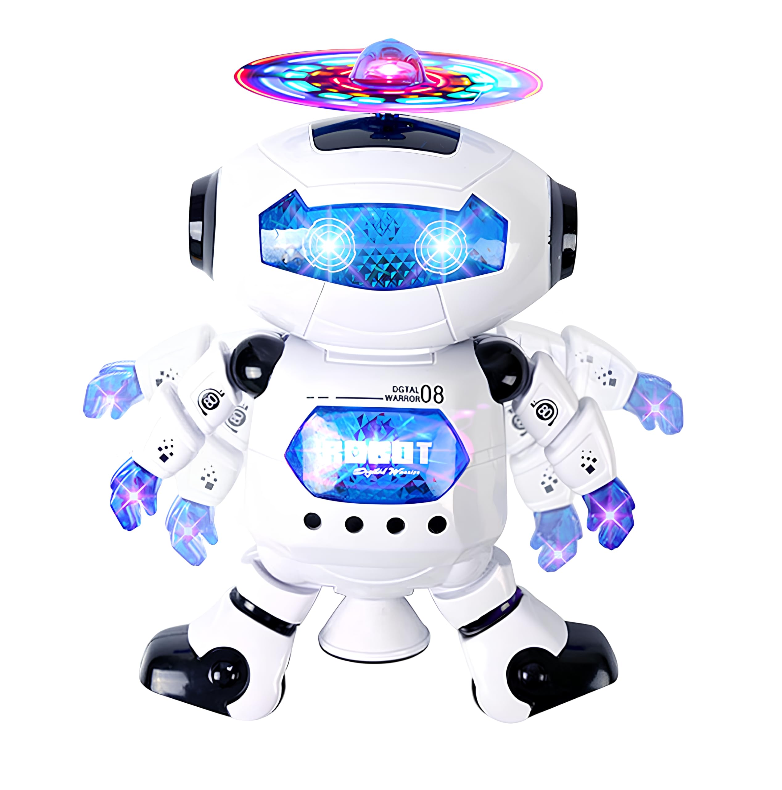 Robot Danseur LED – Jouet Interactif Marche, Tourne, Illumine – Sons Et Musique – 360° – Cadeau Enfant