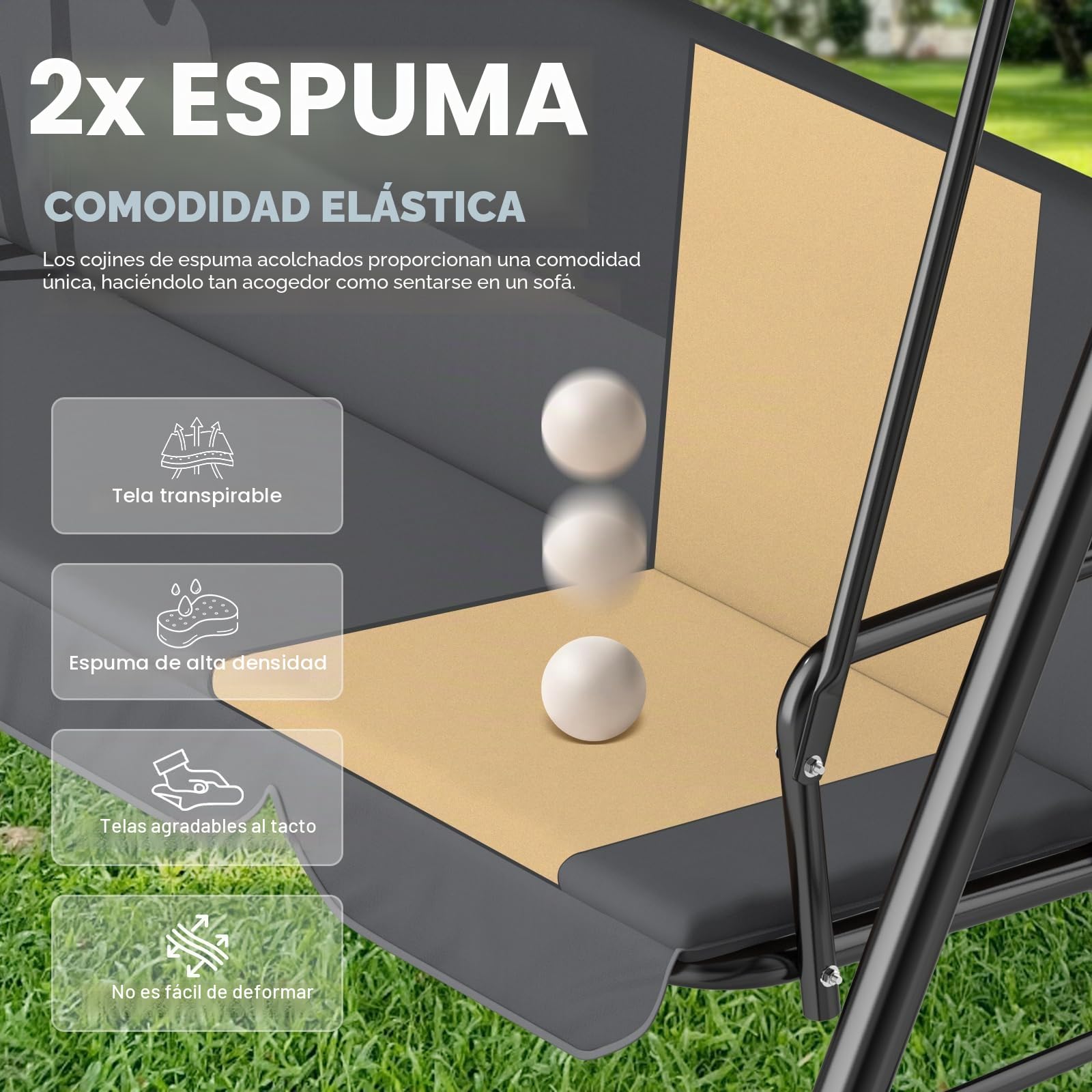 Balancín de Jardín de 3 Plazas con Toldo Ajustable para Exteriores, Columpio con Patas Antideslizantes, Banco Soporta Hasta 200 kg, Tumbona para Terraza, Color