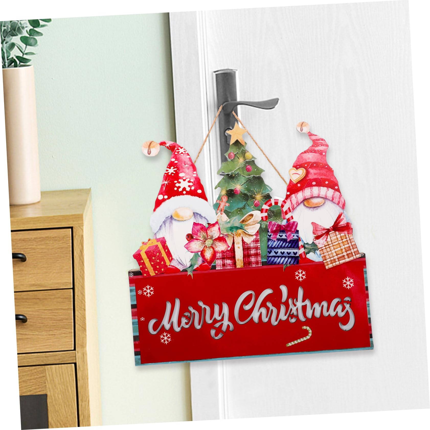Adornos de Papá Noel Lantero Navideño para Puerta de Entrada Letreros Navideños de Madera para Puerta Decoración para Colgar la Pared Navidad
