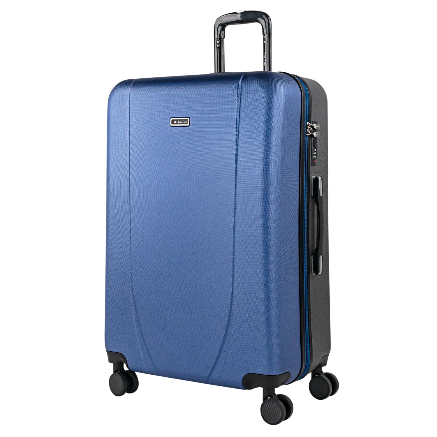ITACA - Valigia 23Kg da stiva capiente Valigia rigida XL con ruote silenziose Trolley Grande Rigido leggero ideale per viaggi lunghi con Lucchetto a combinazione, Blu Navy-Antracite