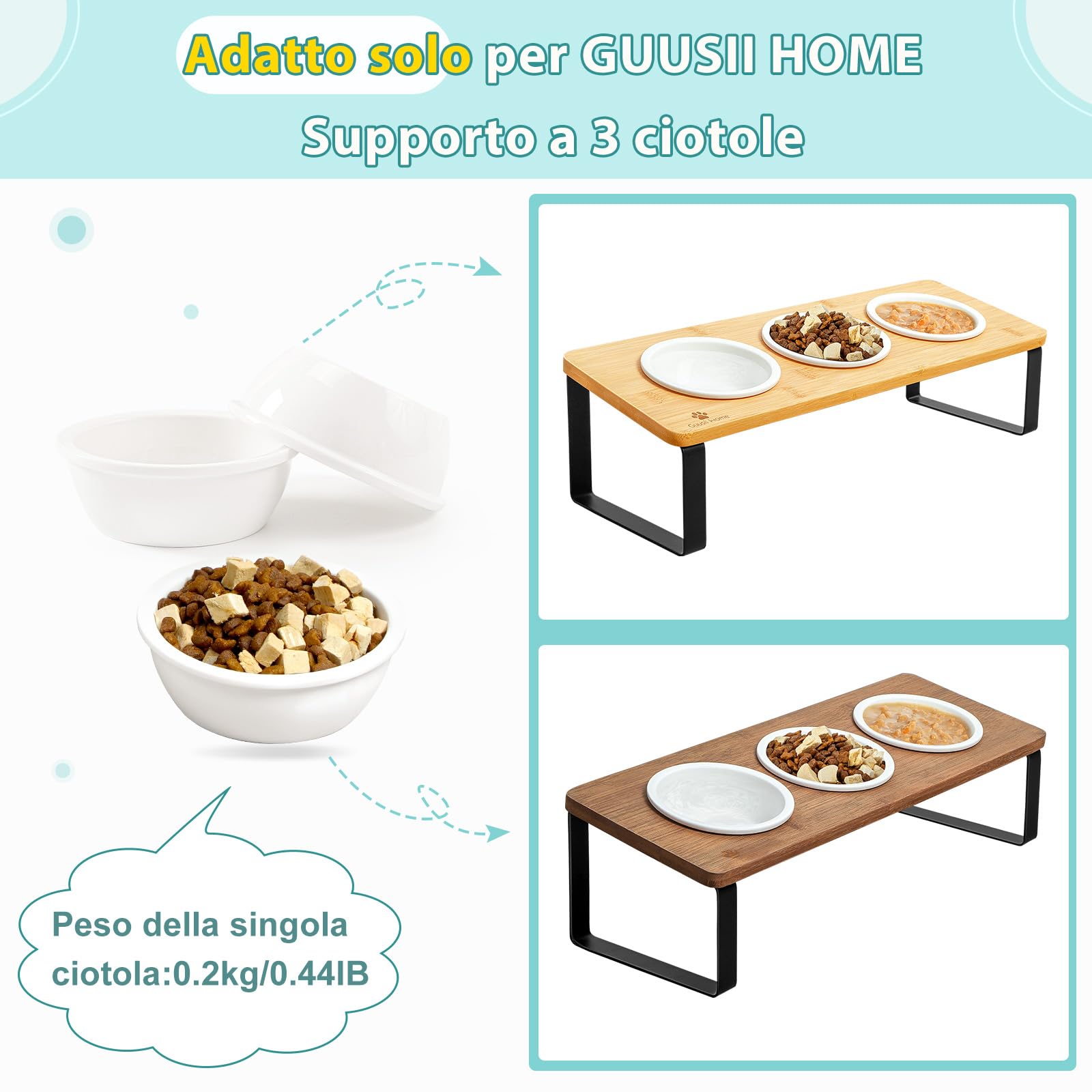 GUUSII HOME 3 ciotole di ricambio in ceramica per bambù Foodbar (12cm)