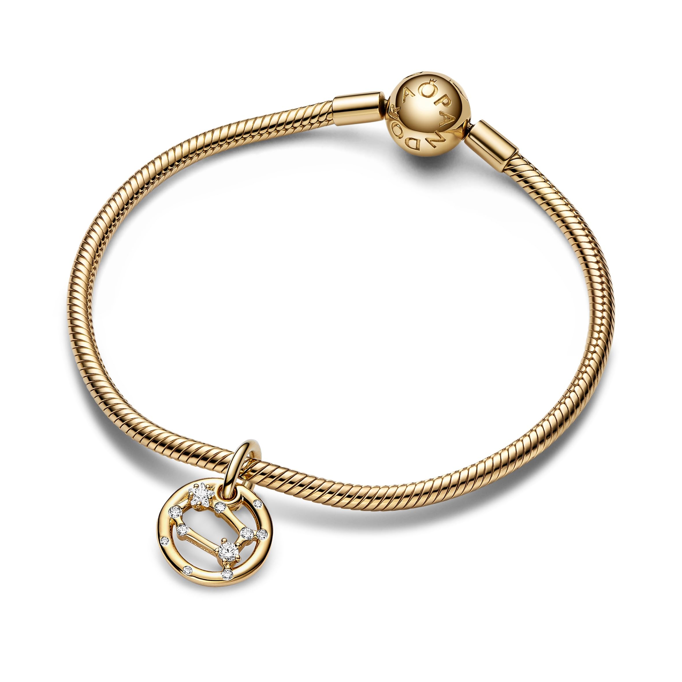 Pandora Moments Charm pendant en métal plaqué or 14 carats avec zircones cubiques transparentes, charms Zodiaque