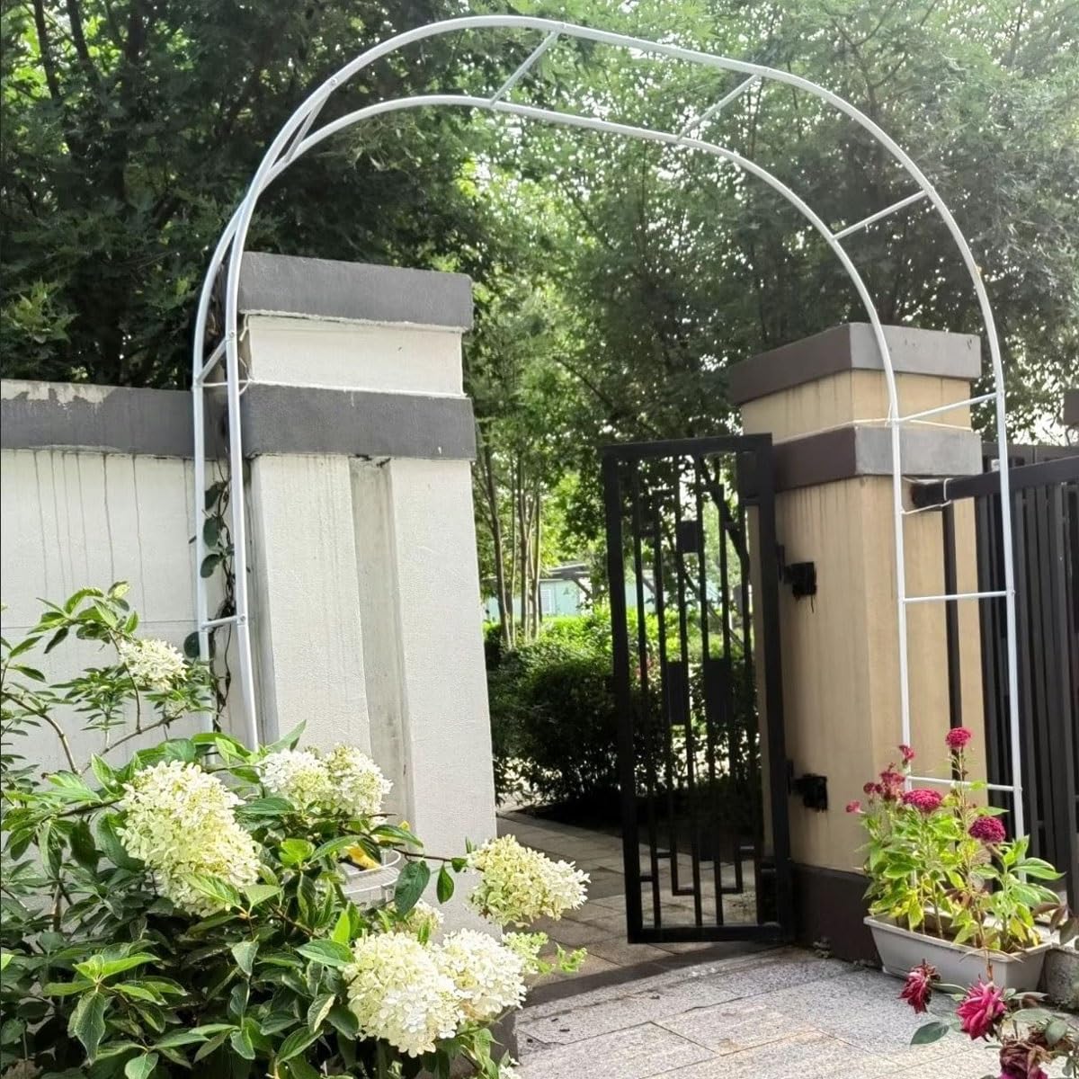 Krata ogrodowa na zewnątrz, metalowa pergola do roślin pnących, 1,5 x 2,4 m, łatwa w montażu, altana ślubna, idealna na imprezy podwórkowe i dekoracje trawnika, biała