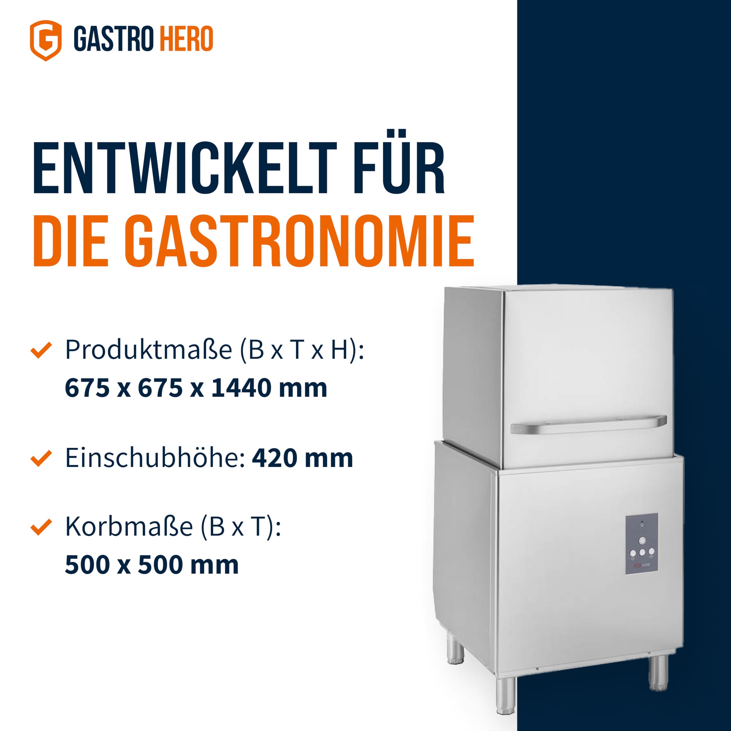 GastroHero Haubenspülmaschine Ecoline 54 SL 400 V, Haubenspülmaschine Gastro, Gastro Spülmaschine, Gastronomiebedarf, Energiesparend, Schnellzyklus, Ideal für professionelle Küchen, Hygienegarantie