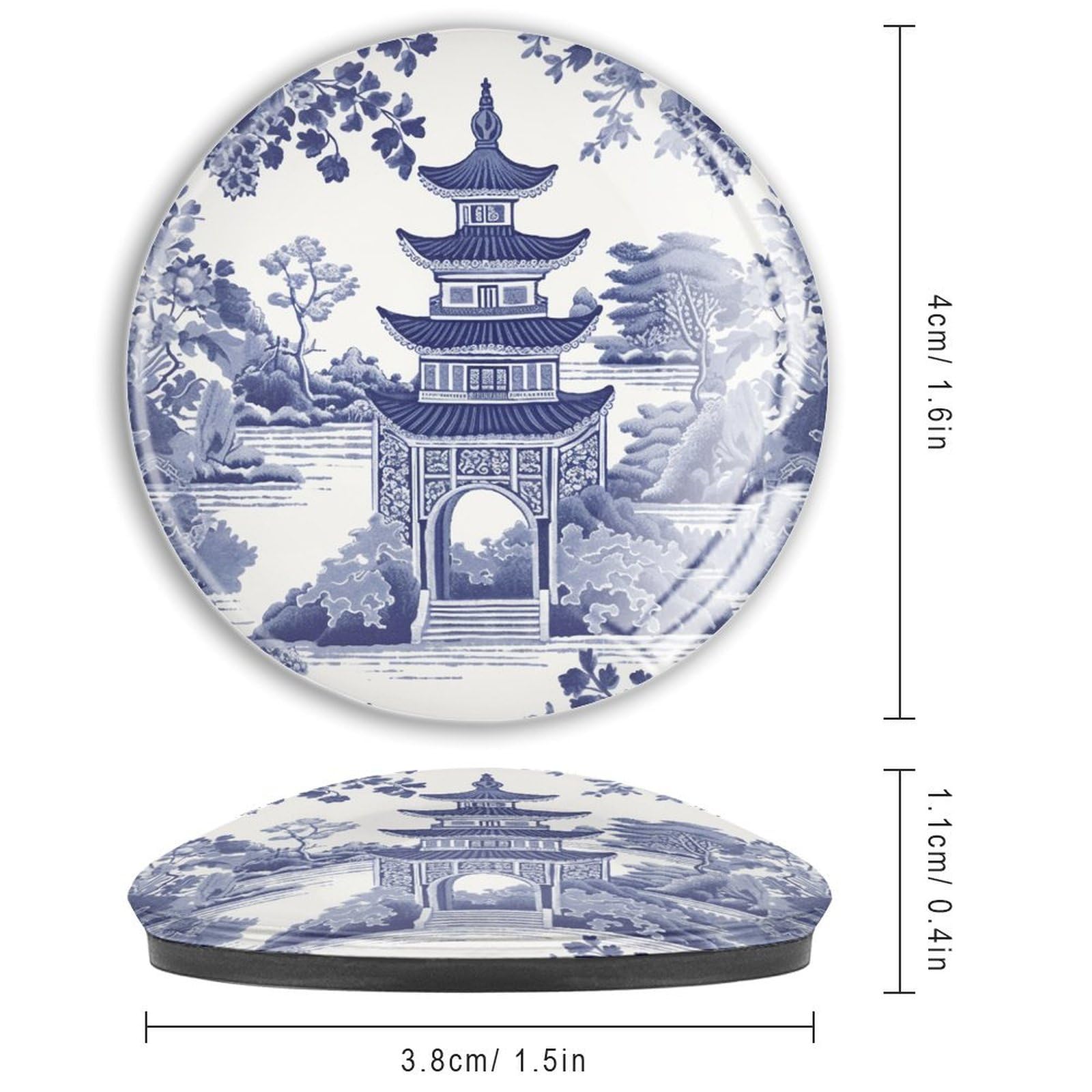 Chinoiserie blaue asiatische Glas-Kühlschrankmagnete, ethnischer Stil, kleine Whiteboard-Magnete, traditionell, niedlich, klein, klein, für Küche, Whiteboard, dekorativ, 4 Stück