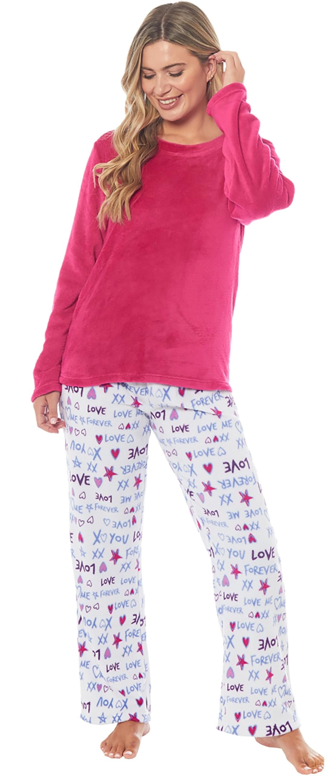 Kate Morgan Women's Cerise Pyjamas Warm Fleece Pj For Sets Pjs S-Xl | Soft Twosie Pyjama Set For Gifts For Her Xl